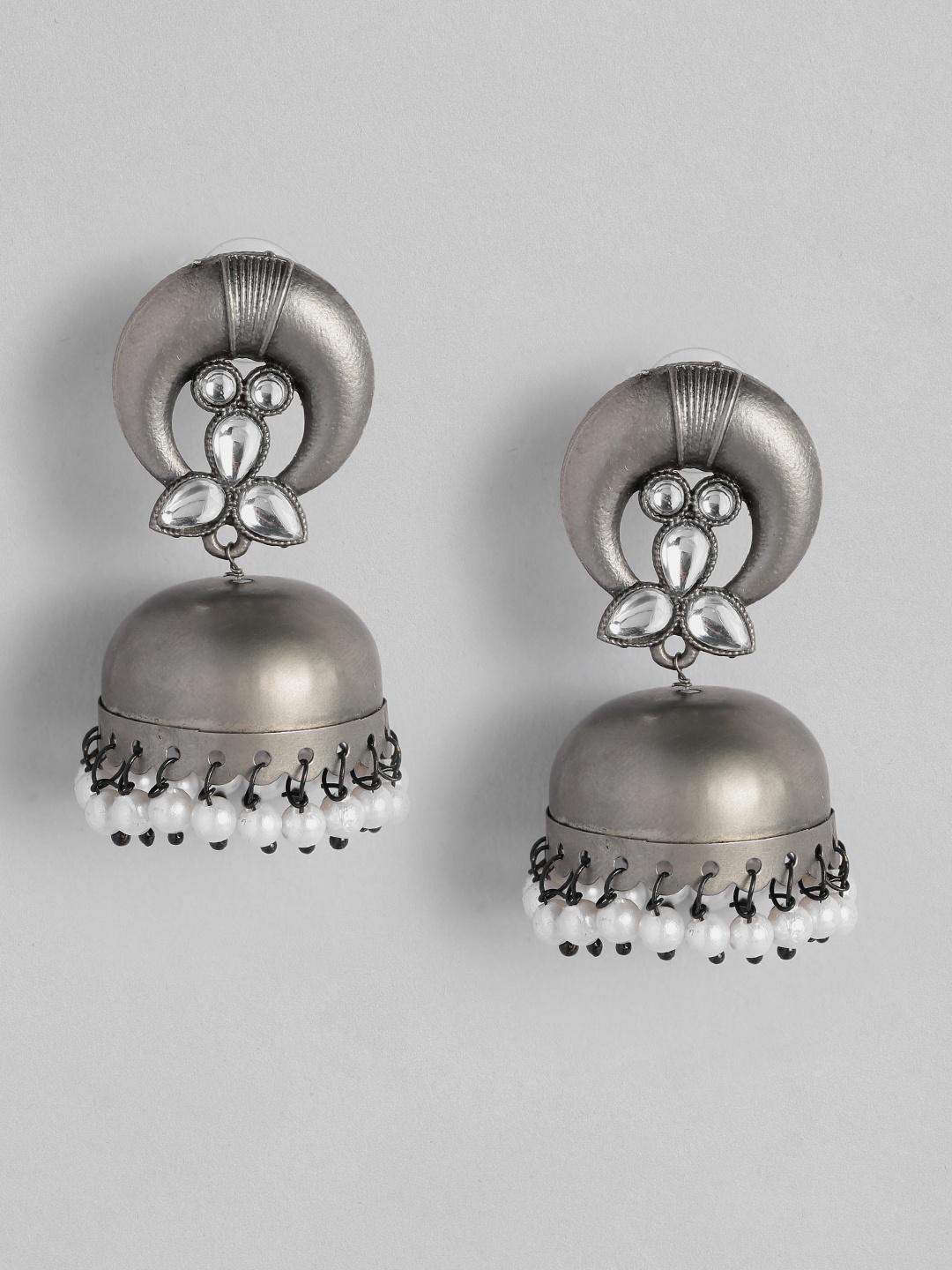 

LAIDA Rhodium-Plated Dome Shaped Jhumka Earrings, Silver