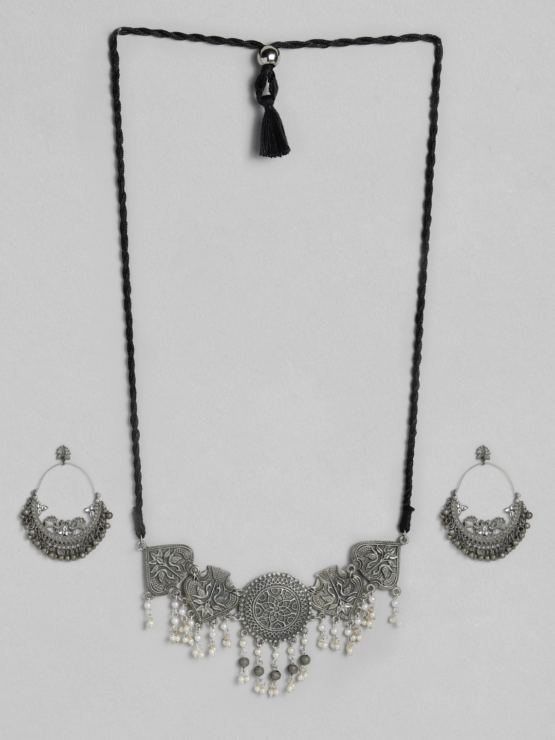 

LAIDA Oxidised Silver-Toned Rhodium-Plated Classic Handcrafted Jewellery Set