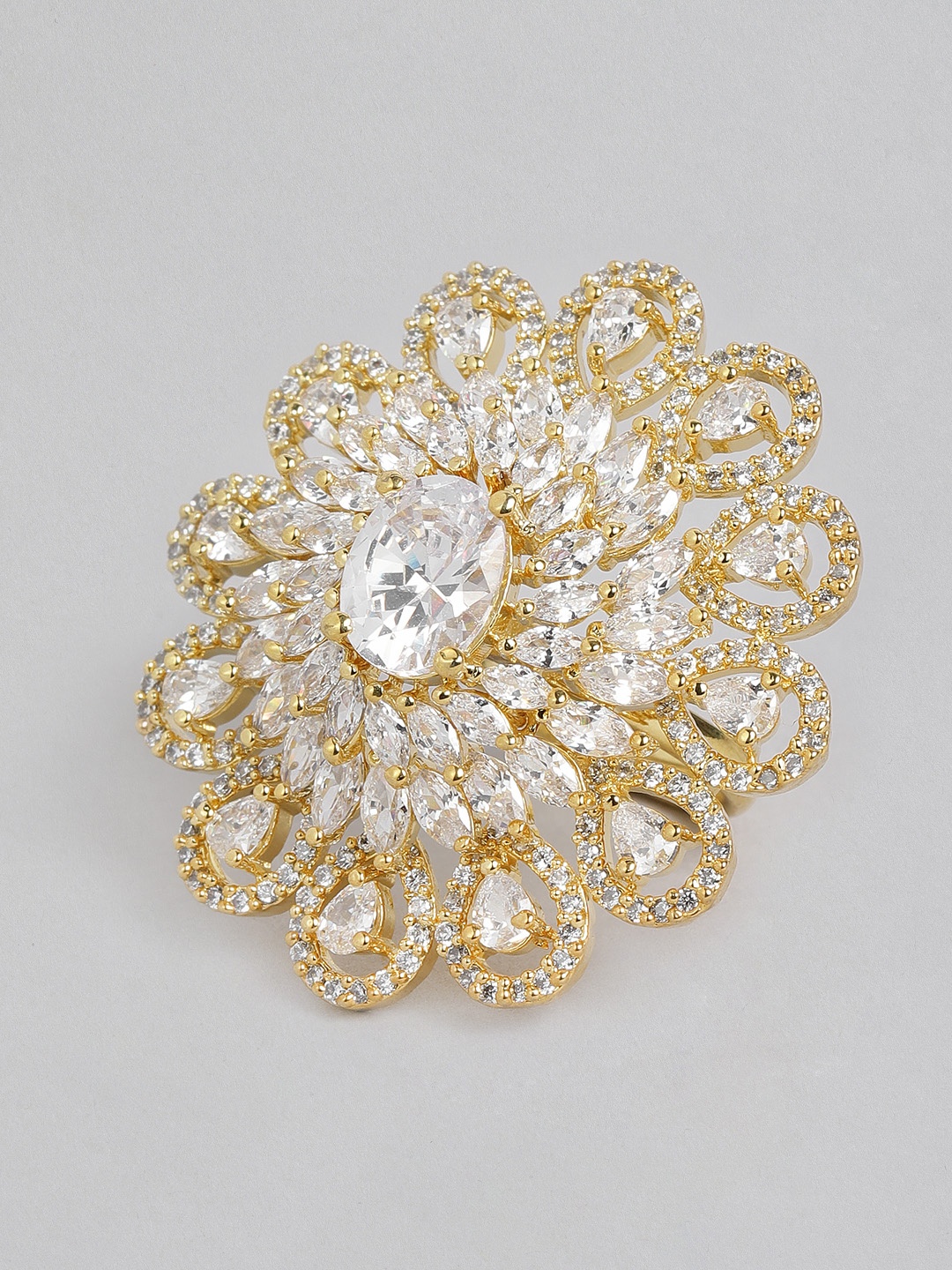 

Laida Gold-Plated Handcrafted American Diamond Studded Floral Ring