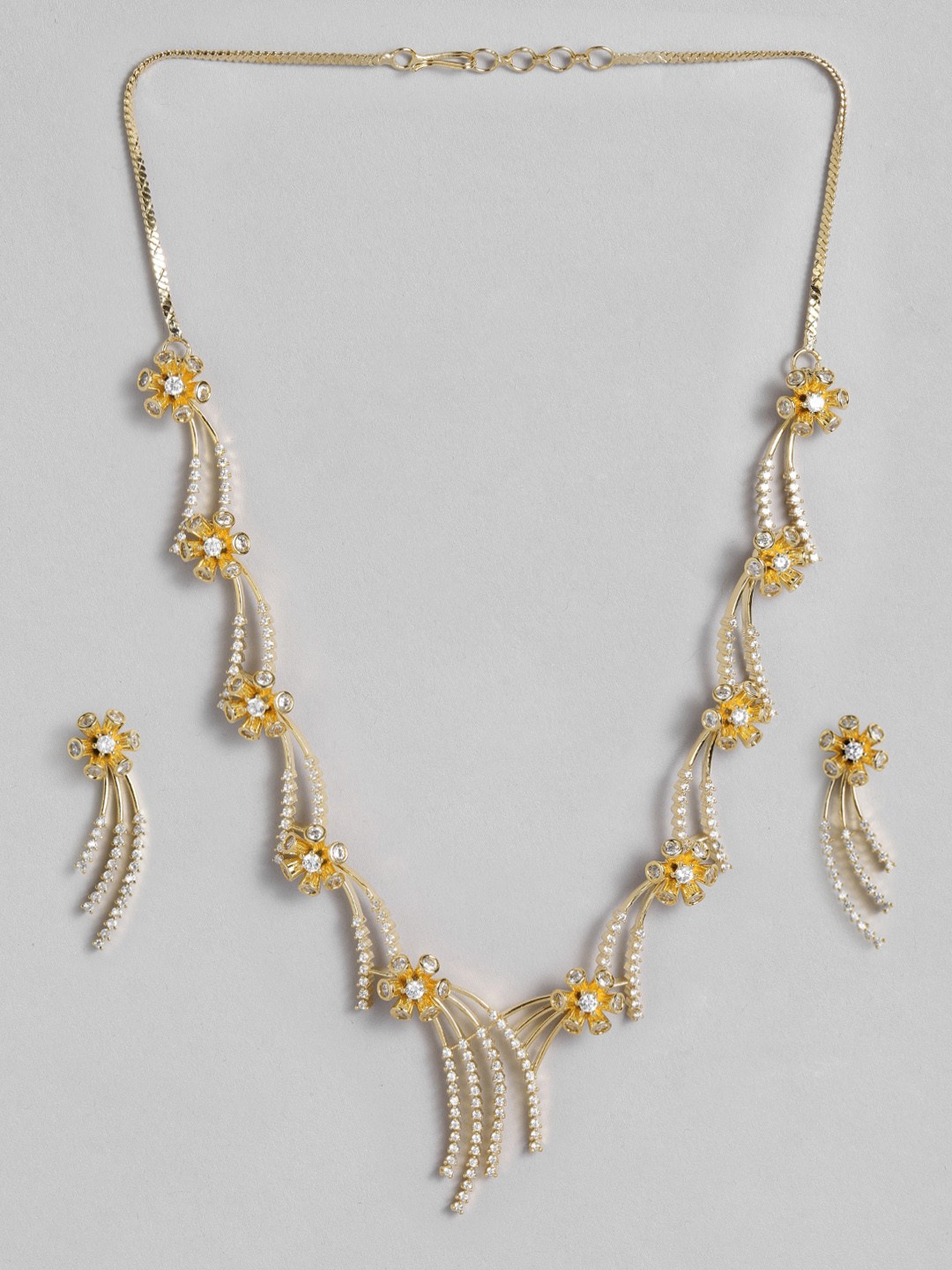 

LAIDA Yellow Gold-Plated American Diamond Studded Handcrafted Embellished Jewellery Set