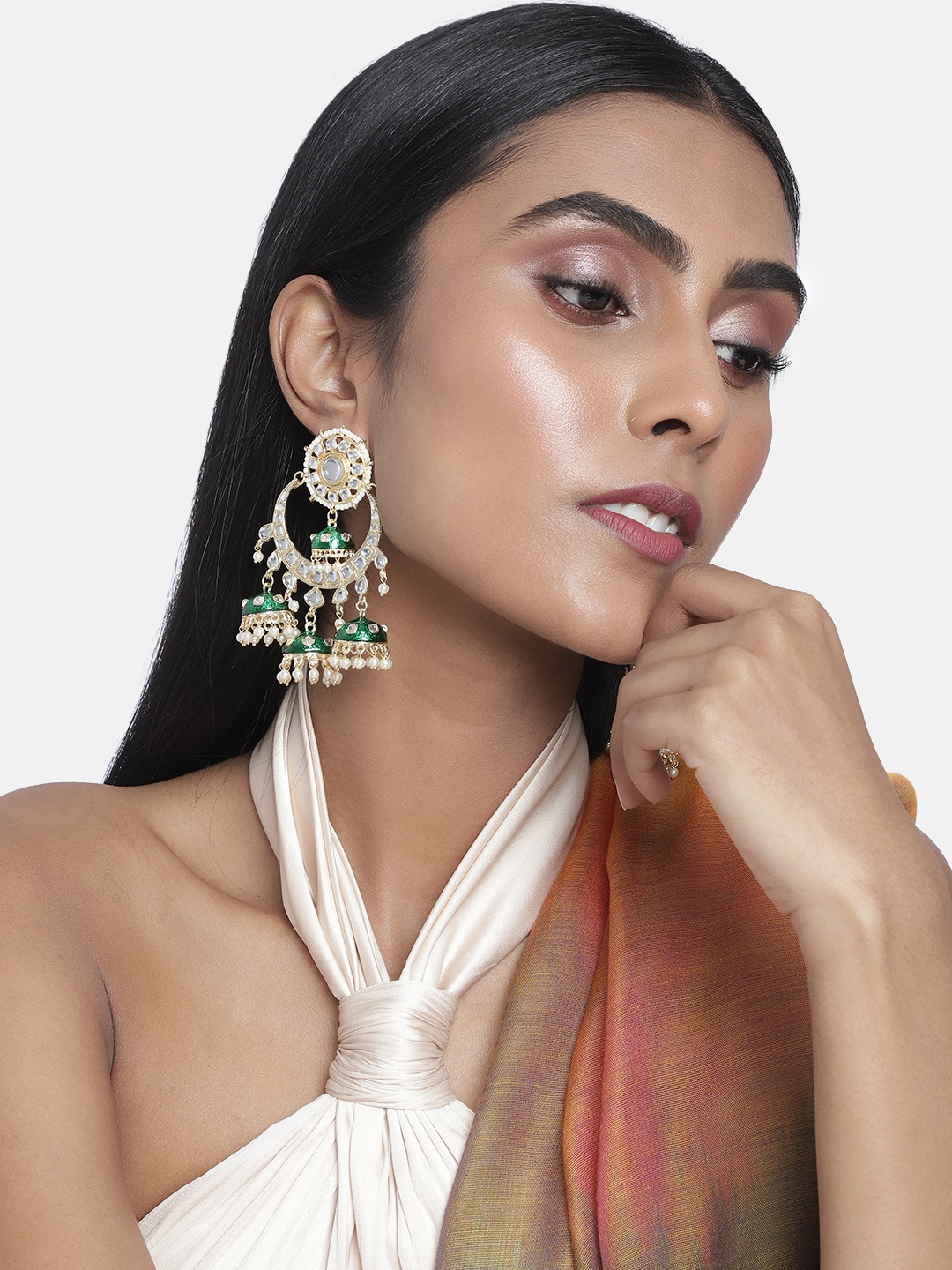 

Laida Gold-Plated & Green Dome Shaped Jhumkas