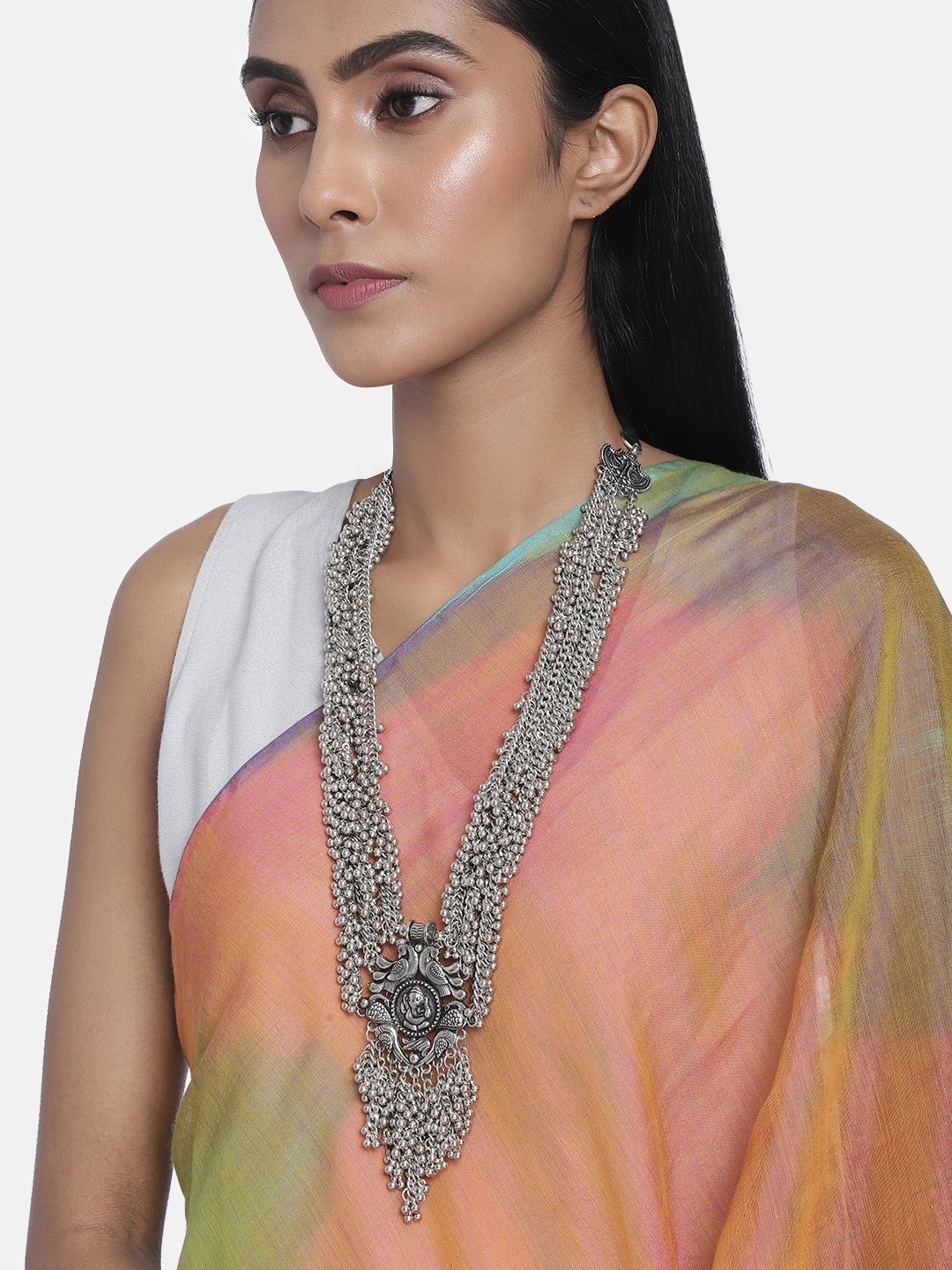 

LAIDA Oxidised Silver-Plated Ghungroo Layered Handcrafted Necklace