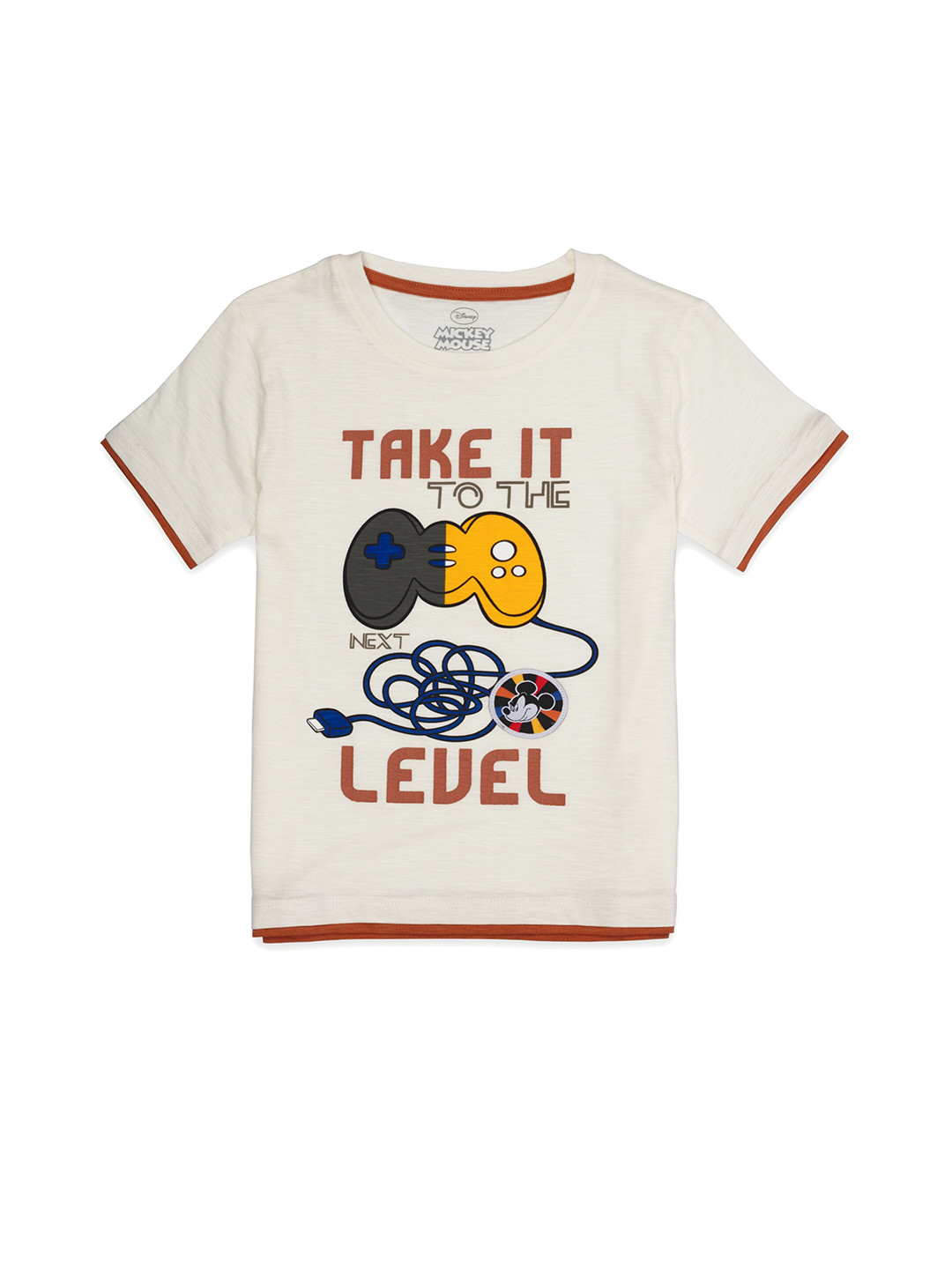 

Disney Boys Disney White Red Printed Applique Cotton Pure Cotton T-shirt