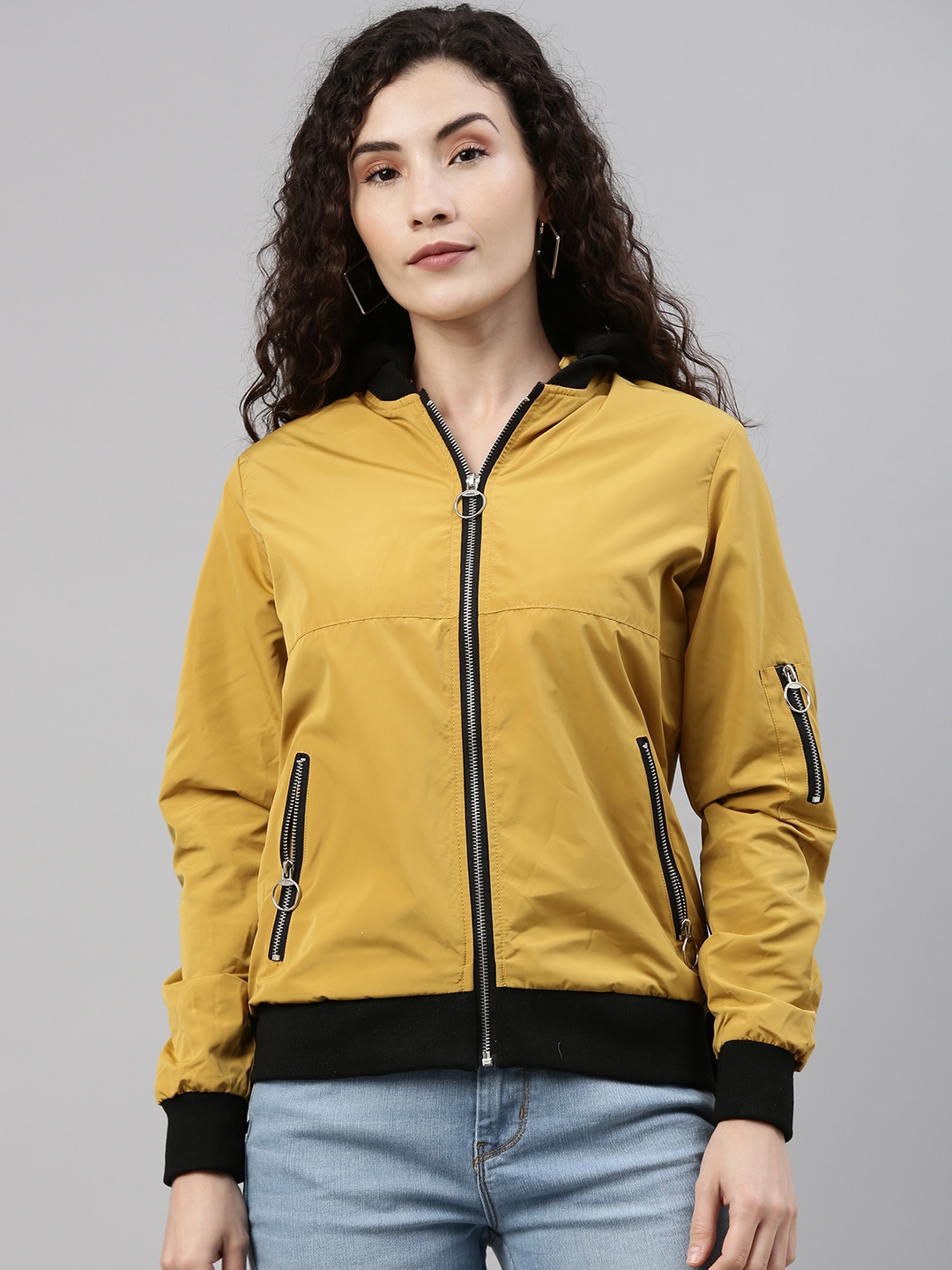 

Campus Sutra Women Mustard Windcheater Bomber Jacket