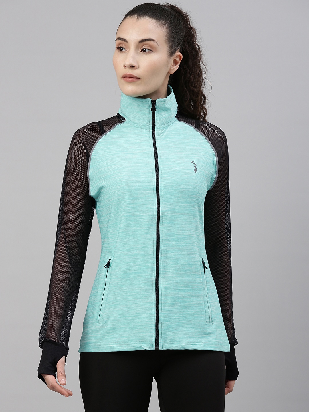 

Campus Sutra Women Blue & Black Colourblocked Windcheater Sporty Jacket