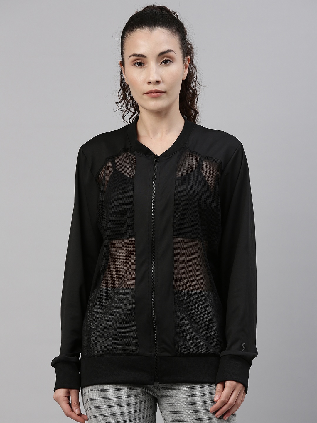 

Campus Sutra Women Black Windcheater Training or Gym Sporty Jacket