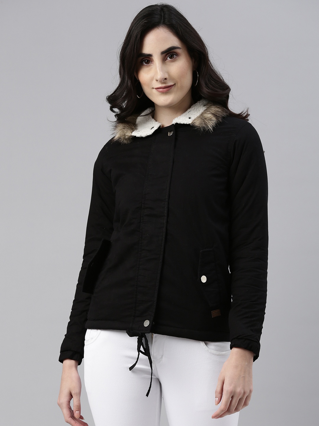 

Campus Sutra Women Black Windcheater Parka Jacket