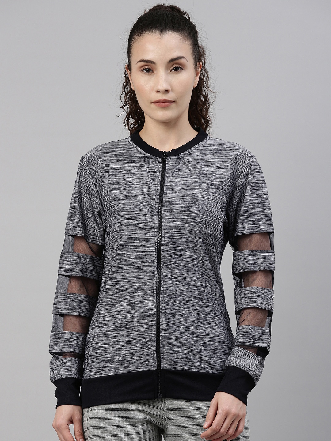 

Campus Sutra Women Grey Melange Sweatshirt with Stylist Sleeves