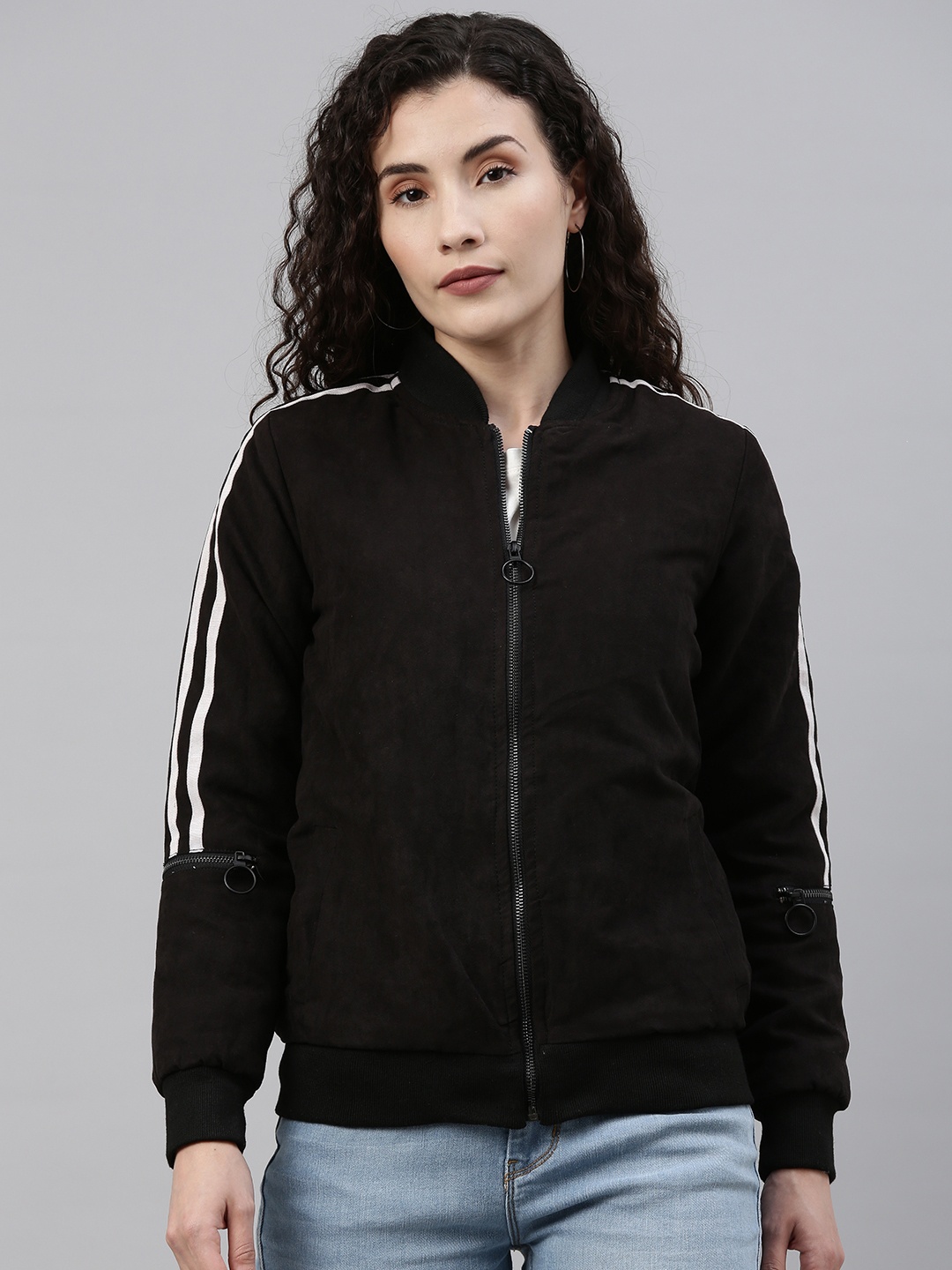

Campus Sutra Women Black Solid Bomber Jacket
