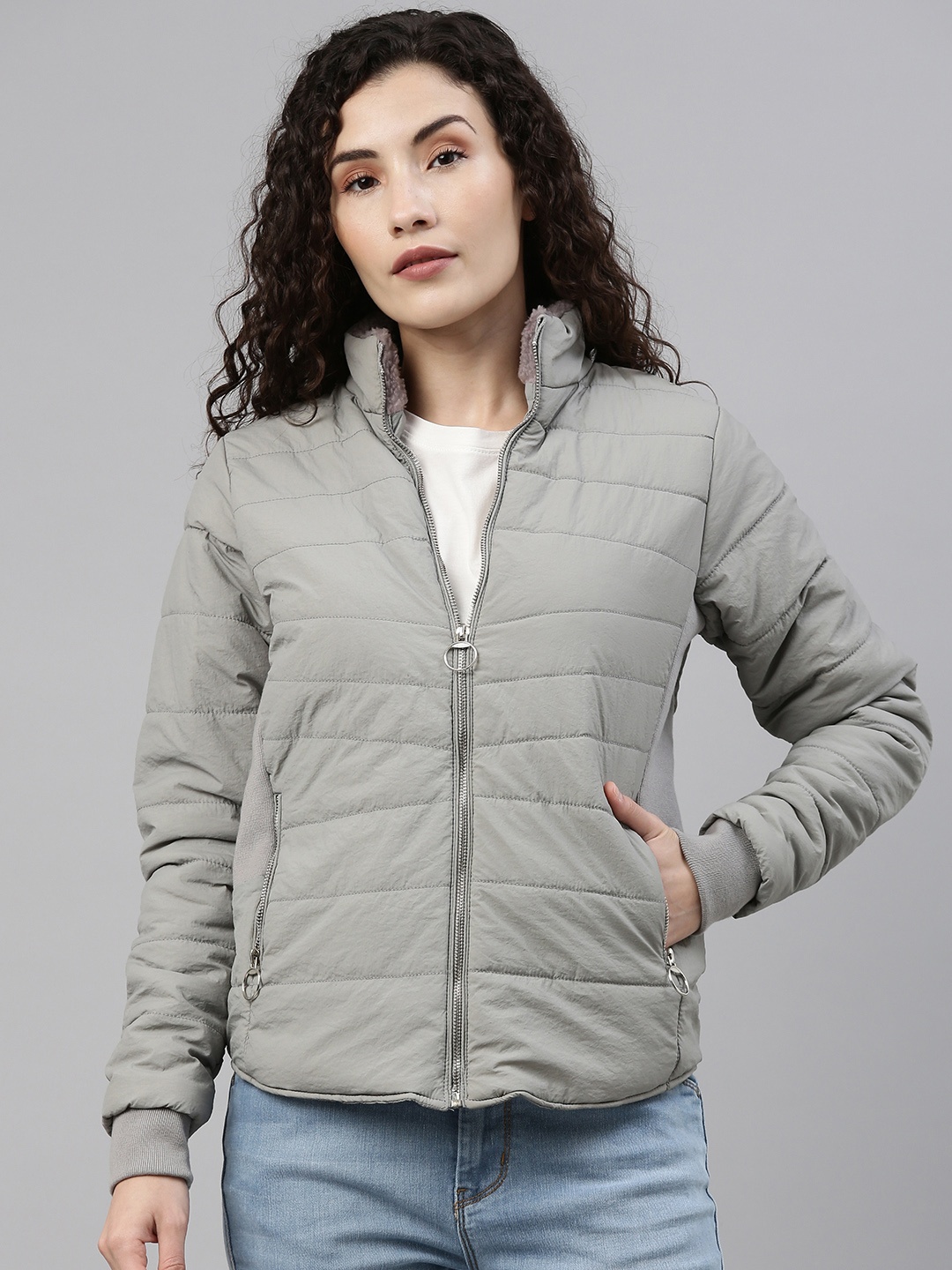 

Campus Sutra Women Grey Solid Padded Jacket