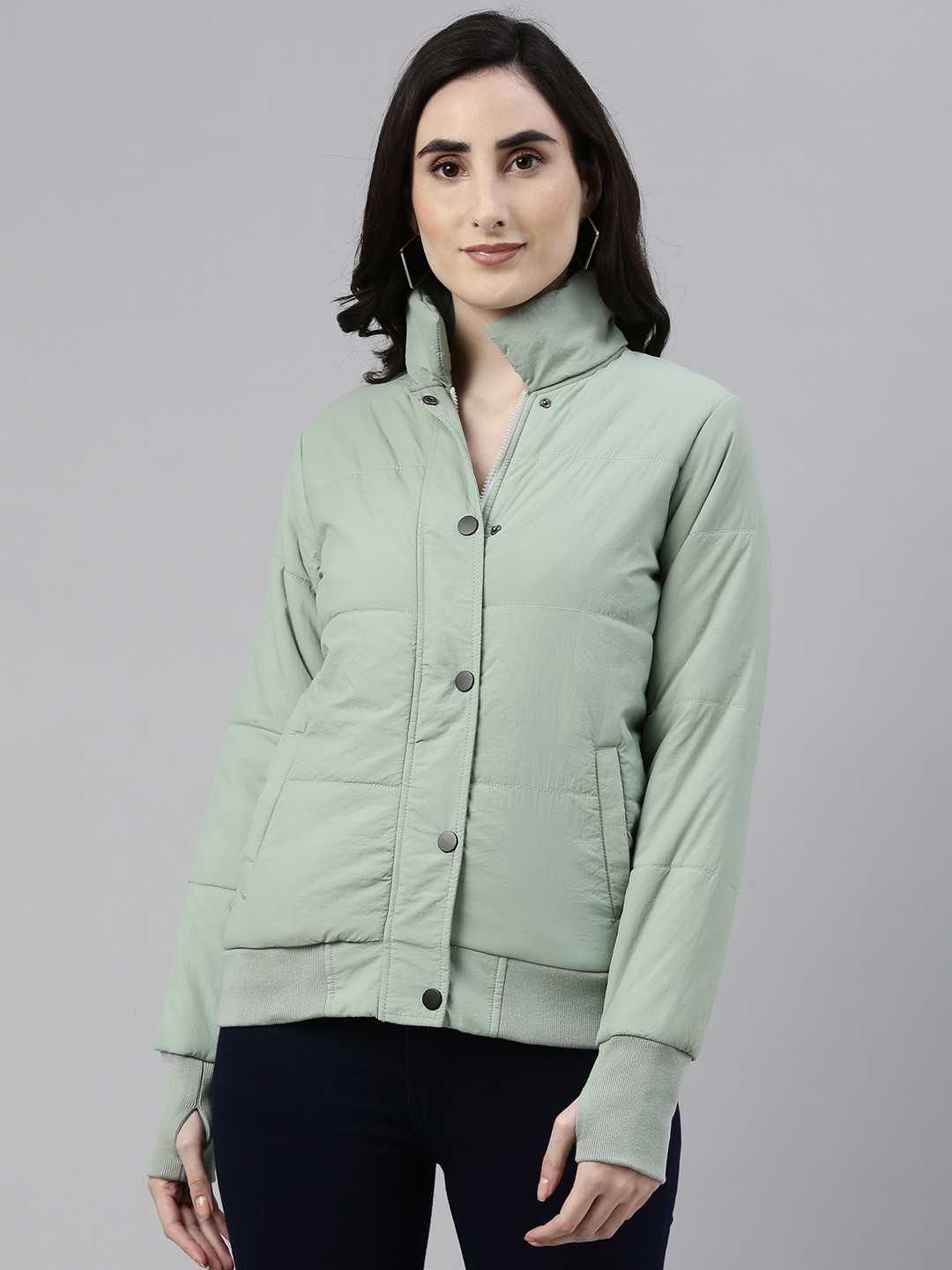 

Campus Sutra Women Sea Green Solid Windcheater Padded Jacket