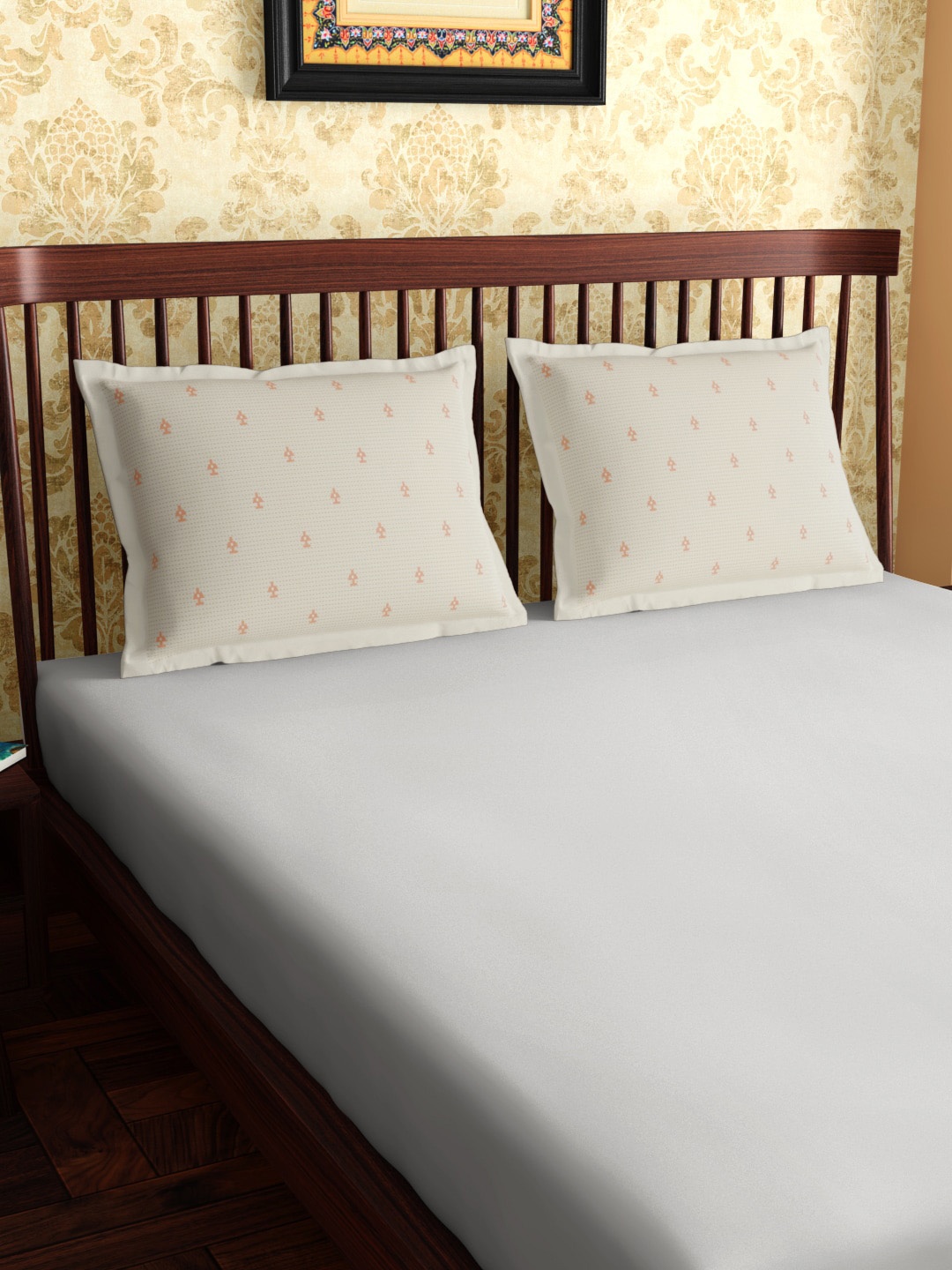 

PETAL HOME Set Of 2 Cream Hoogly Pure Cotton Pillow Covers