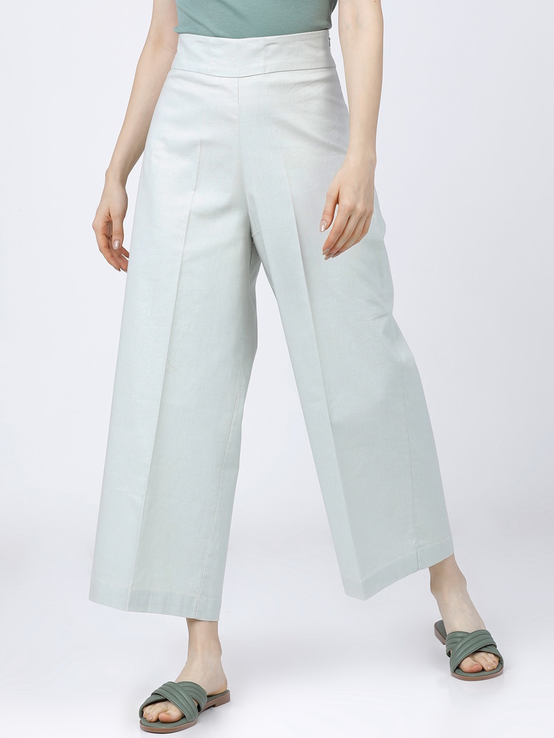 

Tokyo Talkies Women Light Green Flared Parallel Trousers