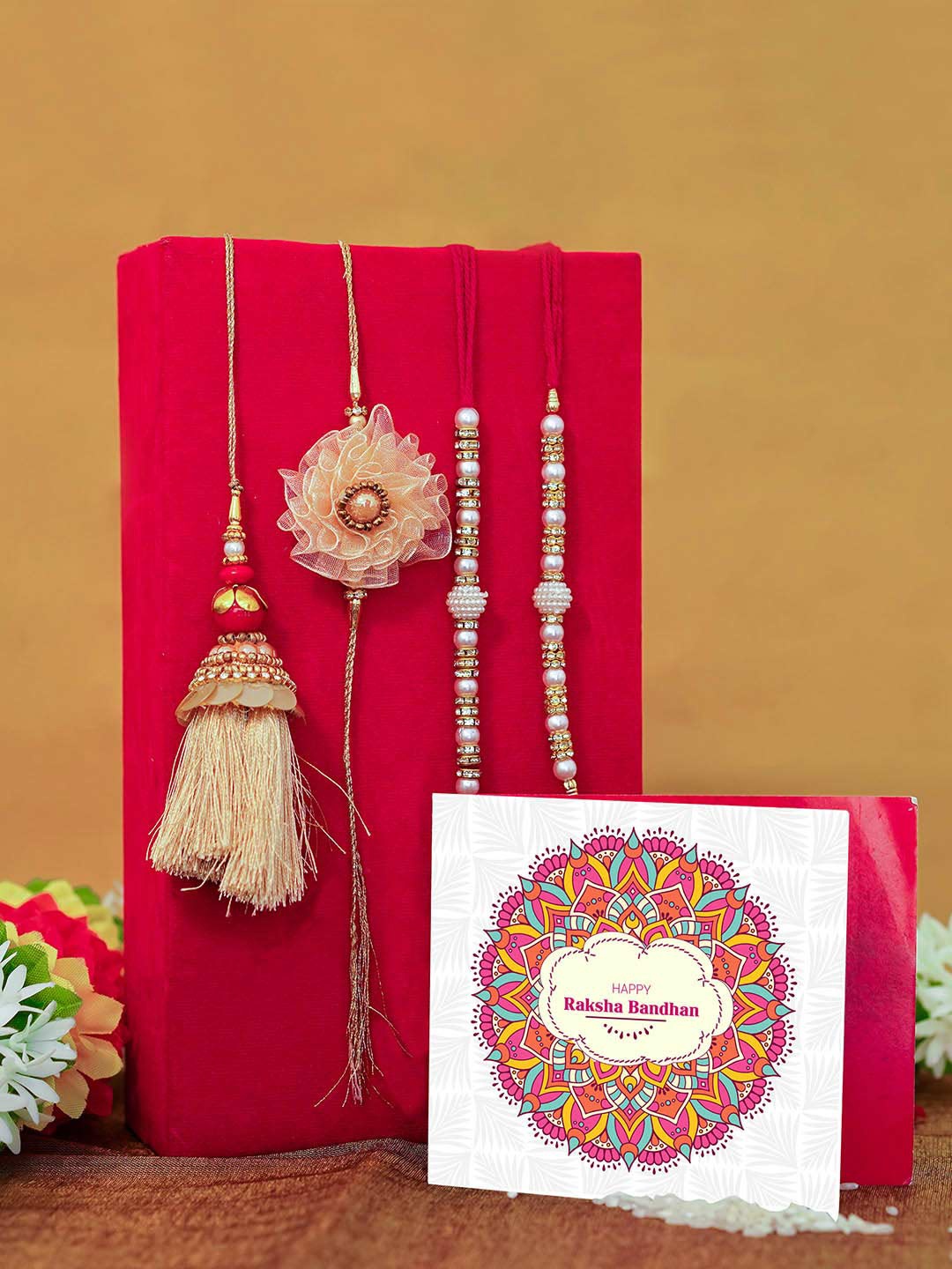 

TIED RIBBONS Multicoloured Rakhi Combo Set with Card & Roli Chawal, Multi