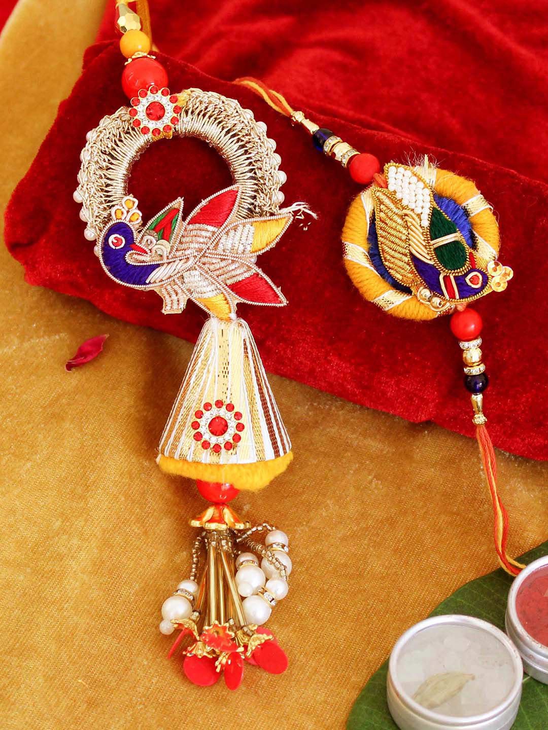 

TIED RIBBONS Multicoloured Rakhi Combo Set with Mini Card & Roli Chawal, Multi