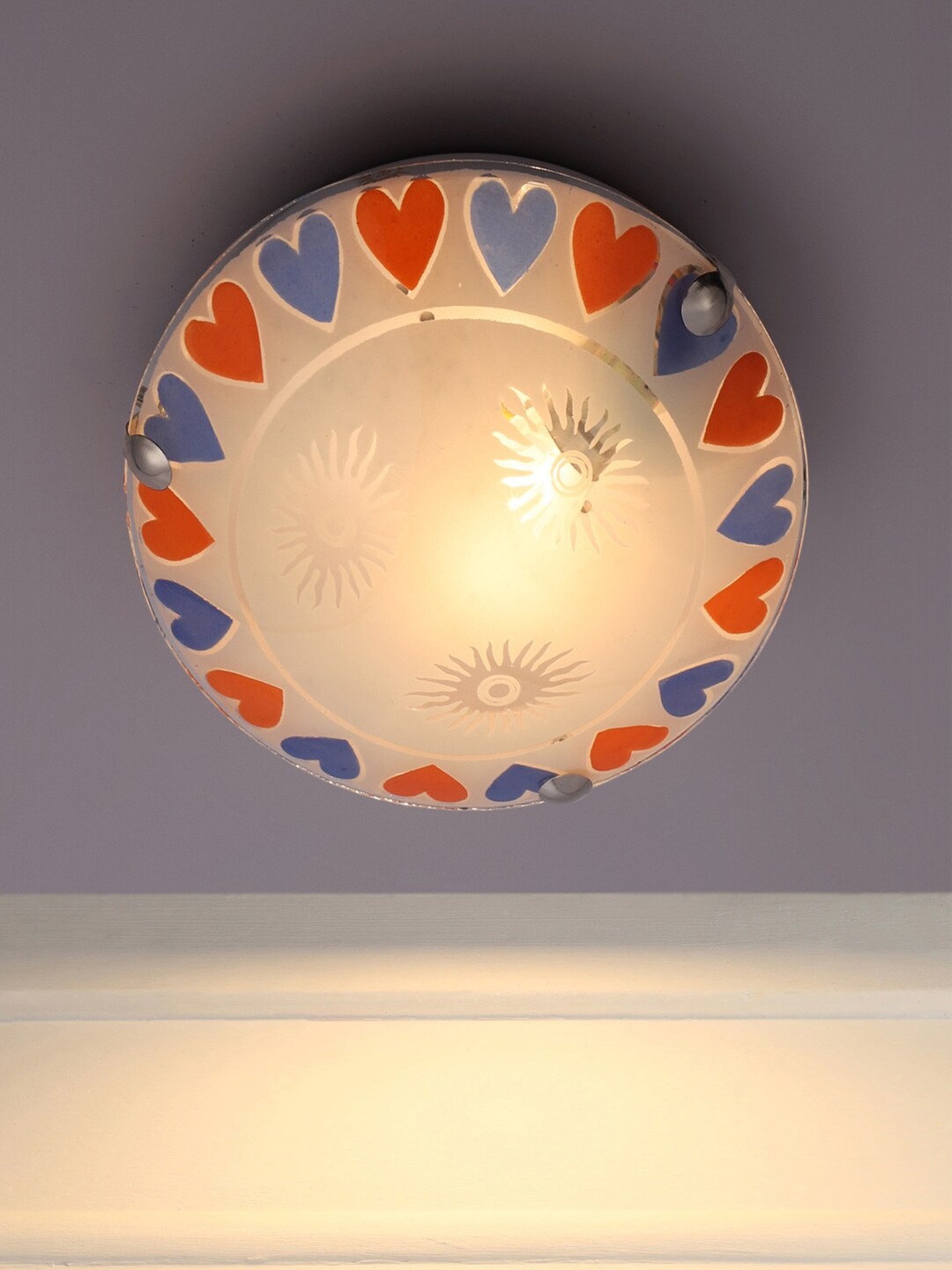 

MFD HOME FURNISHING White & Blue Glass Quirky Flush Mount