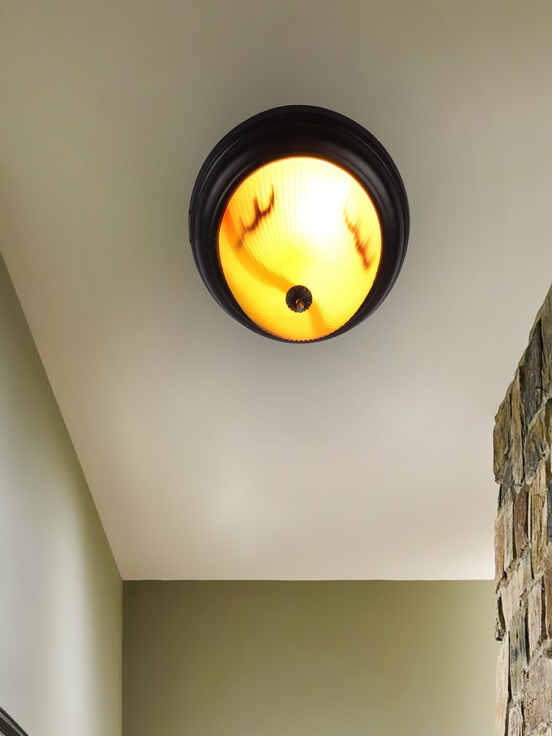 

MFD HOME FURNISHING Yellow & Black Glass Quirky Flush Mount