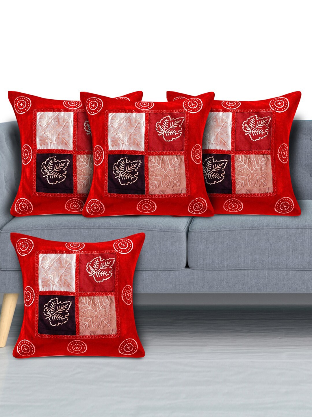 

Kuber Industries Maroon Set of 4 Floral Square Cushion Covers