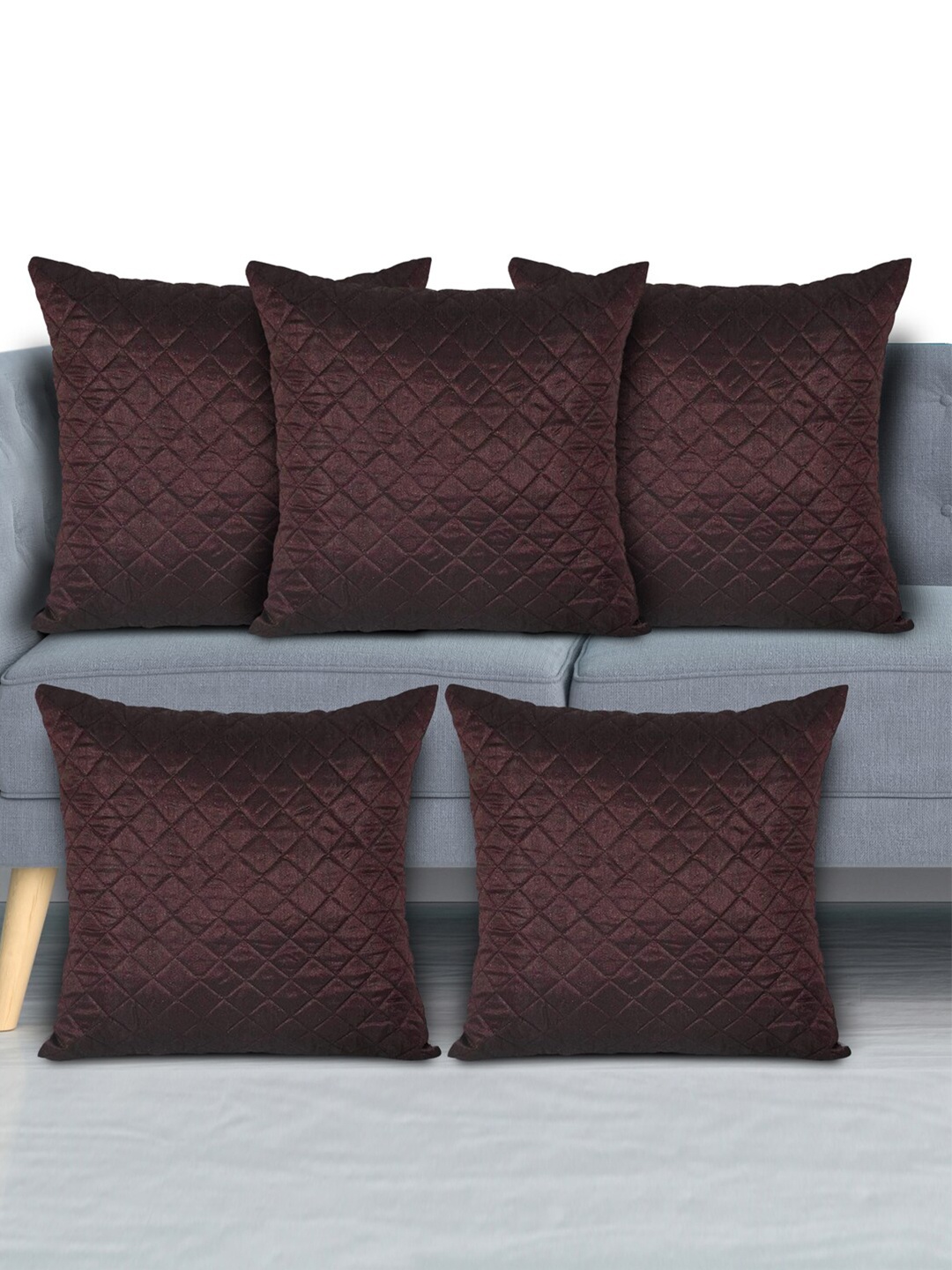 

Kuber Industries Set Of 5 Brown Geometric Square Cushion Covers