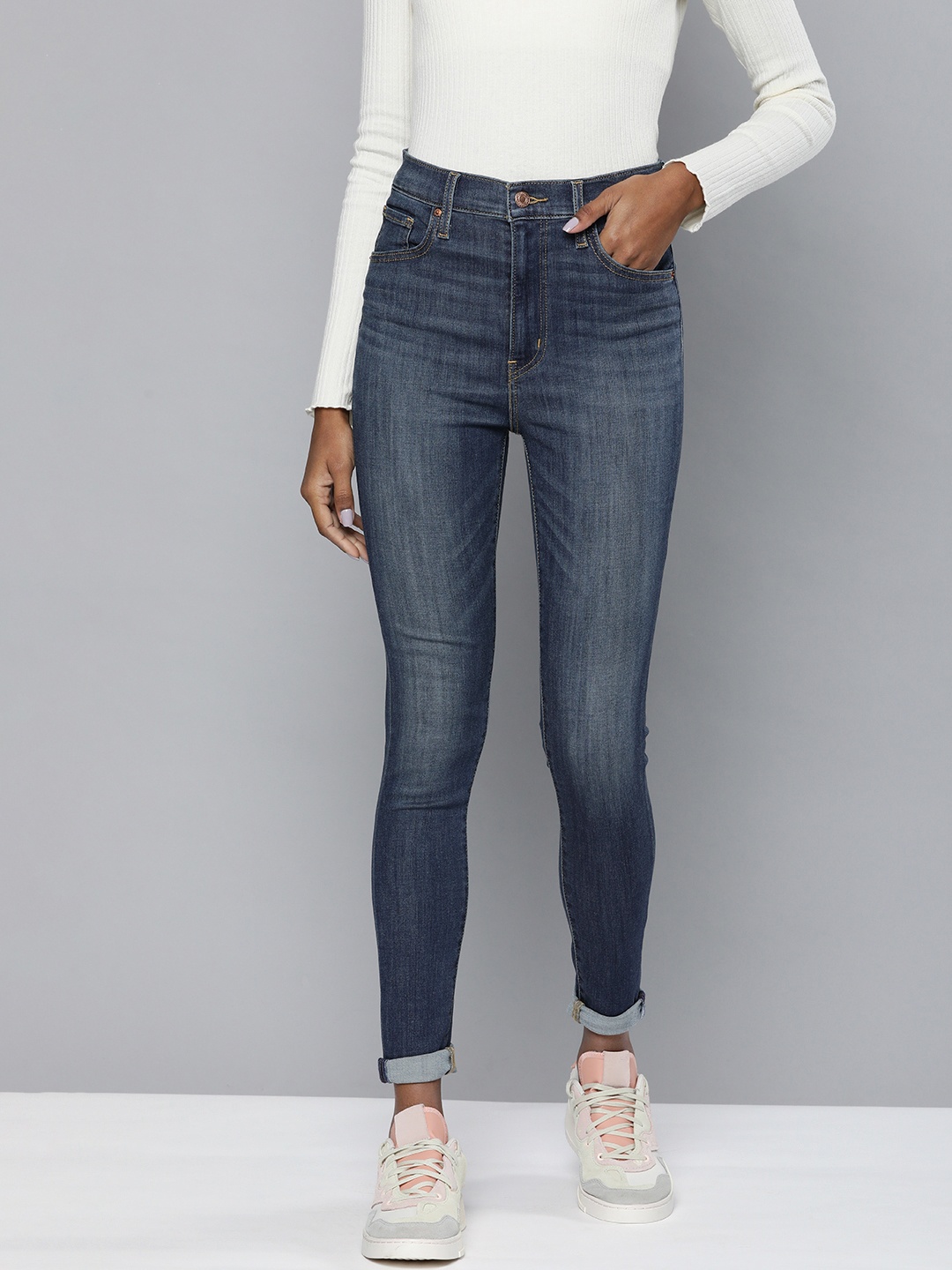 

Levis Women Blue Super Skinny Fit Mile High-Rise Light Fade Stretchable Jeans