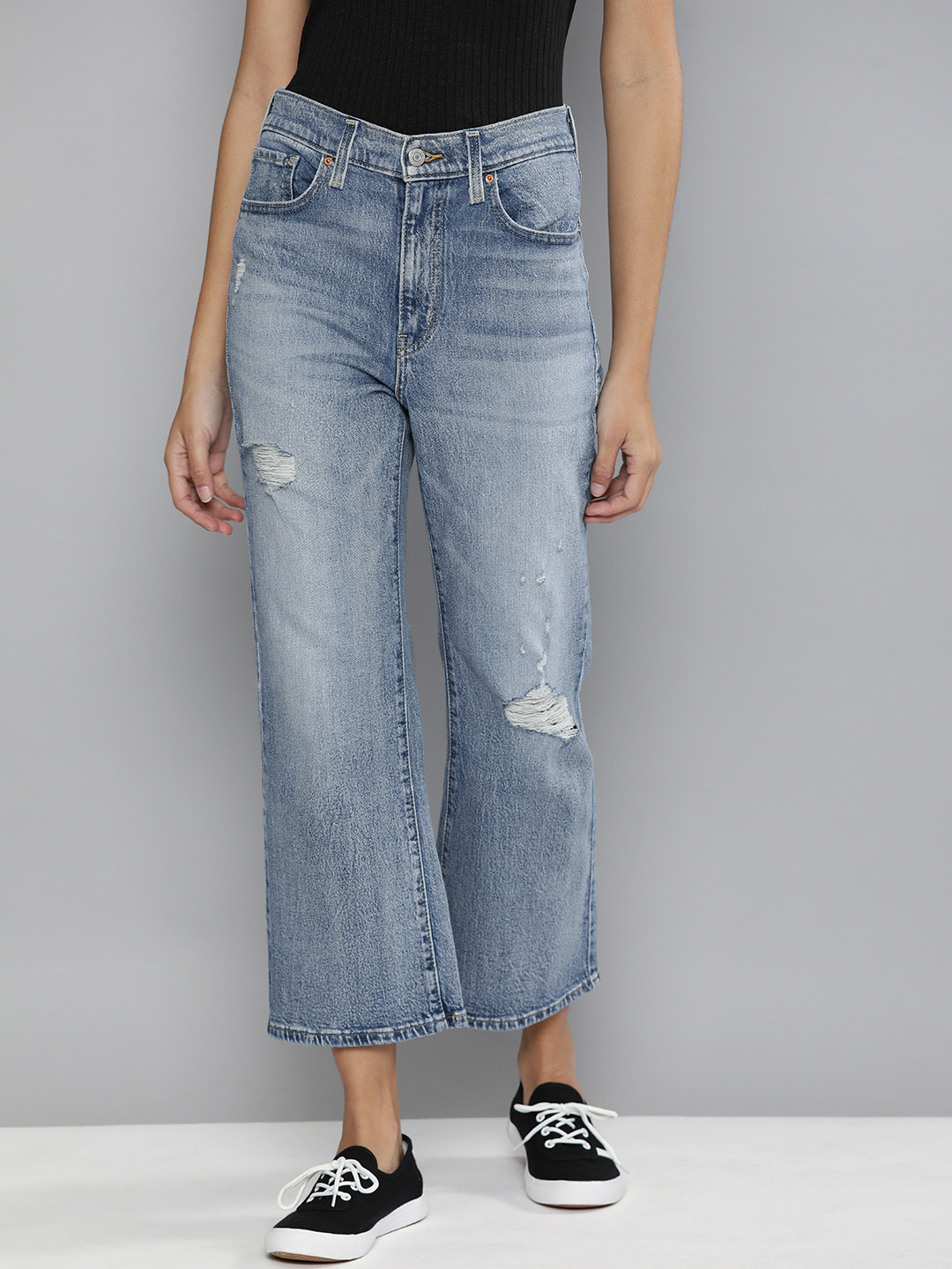 

Levis Women Blue Flared High-Rise Low Distress Heavy Fade Stretchable Jeans