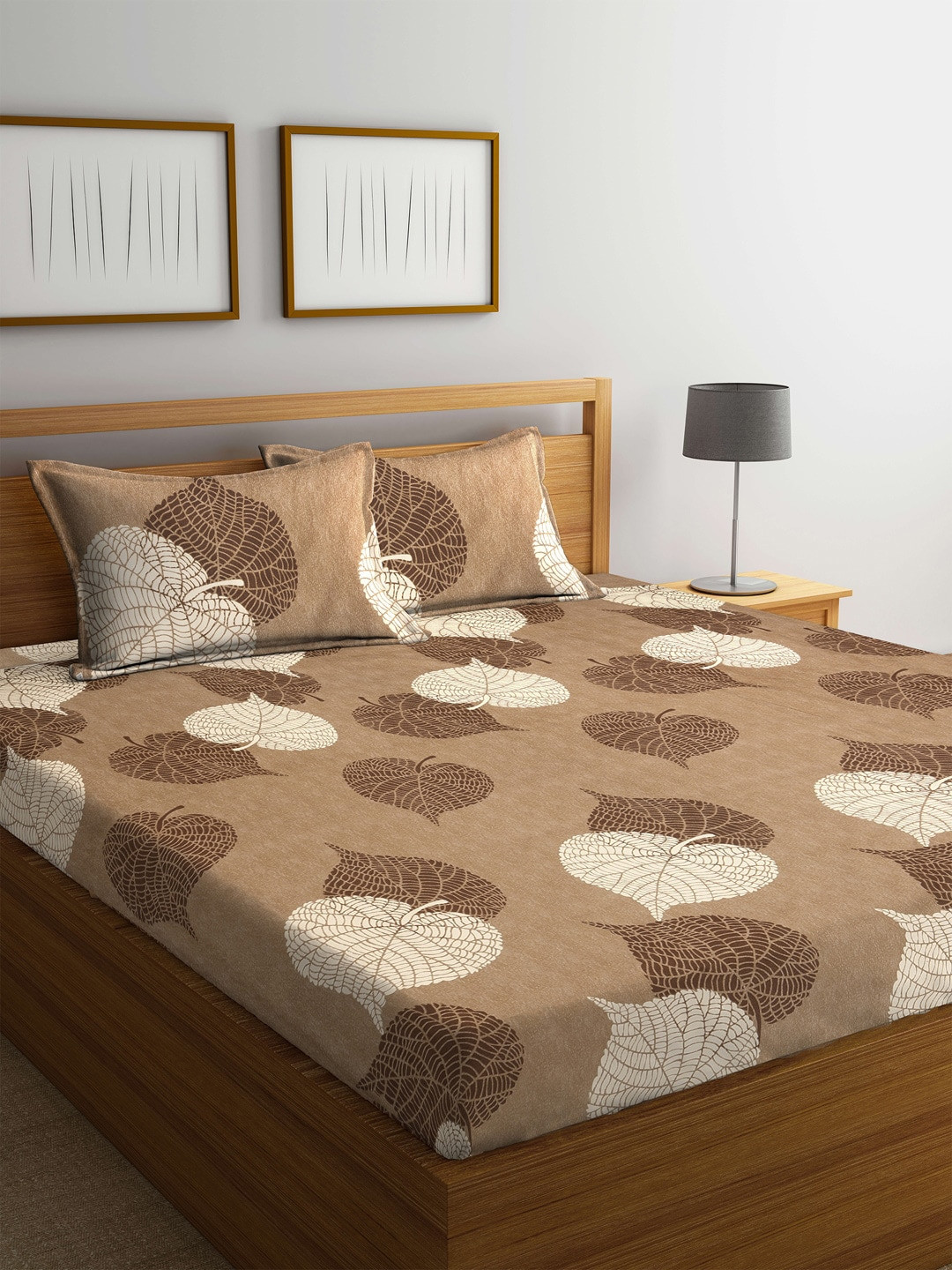 

KLOTTHE Brown & Beige Floral 210 TC King Bedsheet with 2 Pillow Covers