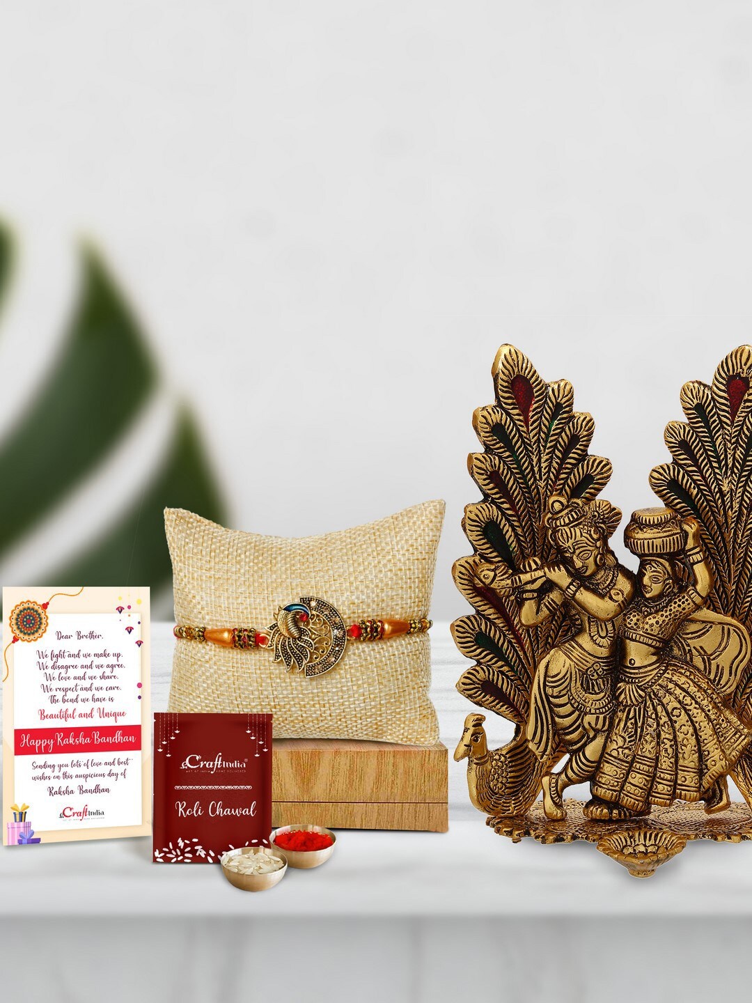 

eCraftIndia Gold-Toned & White Rakhi Gift Set