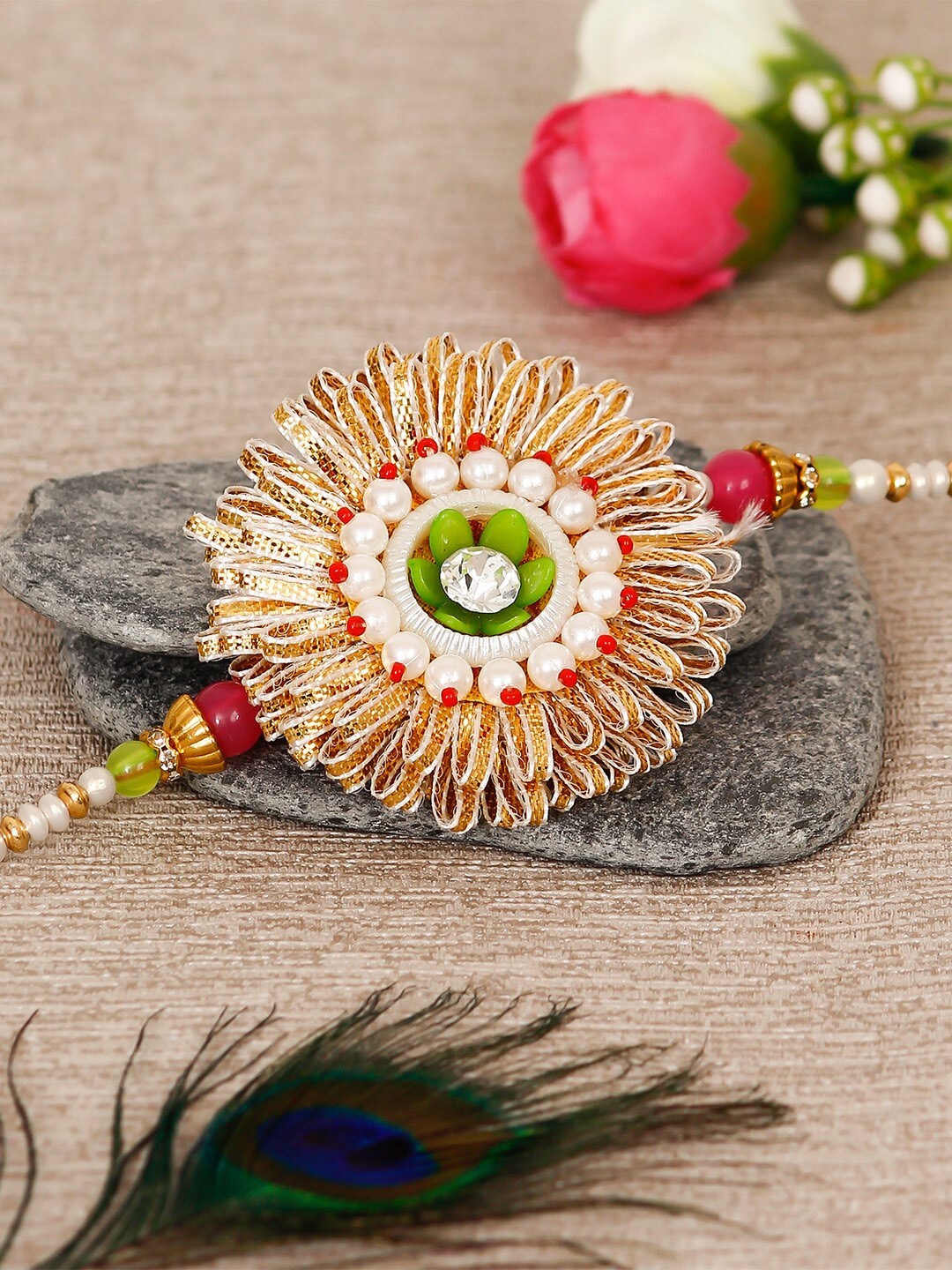 

eCraftIndia Gold-Toned & White Designer Rakhi