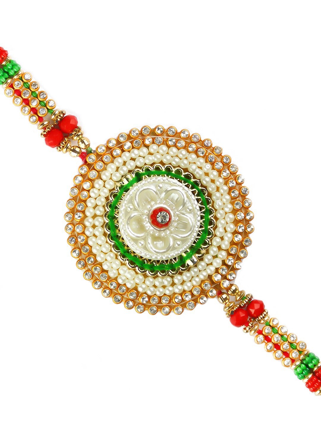 

eCraftIndia Stone and Artificial Beads Rakhi & Roli Chawal Greeting Card, Gold