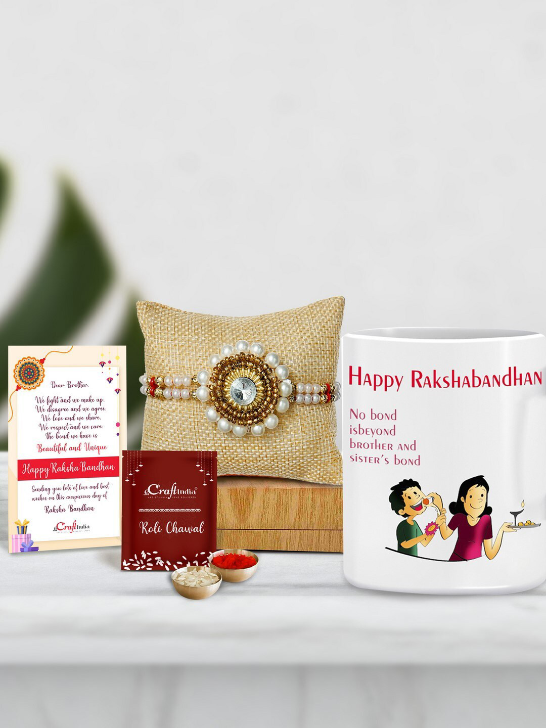 

eCraftIndia White & Gold-Toned Rakhi Gift