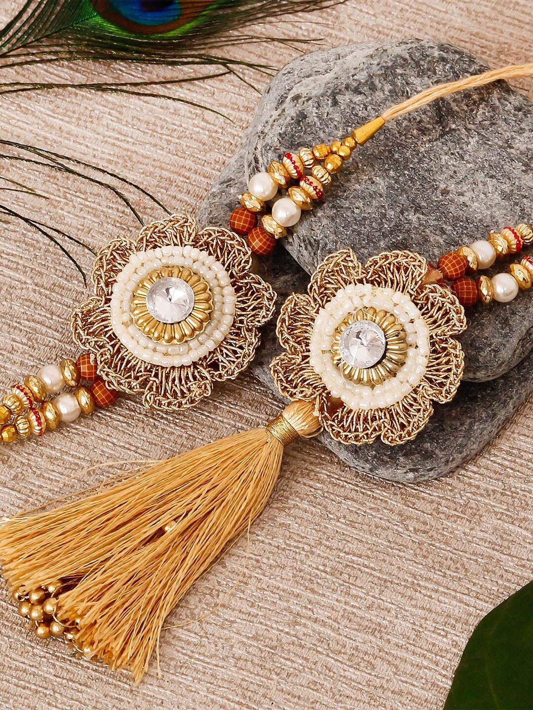 

eCraftIndia Set Of 2 Gold-Toned Designer Bhaiya Bhabhi Rakhi