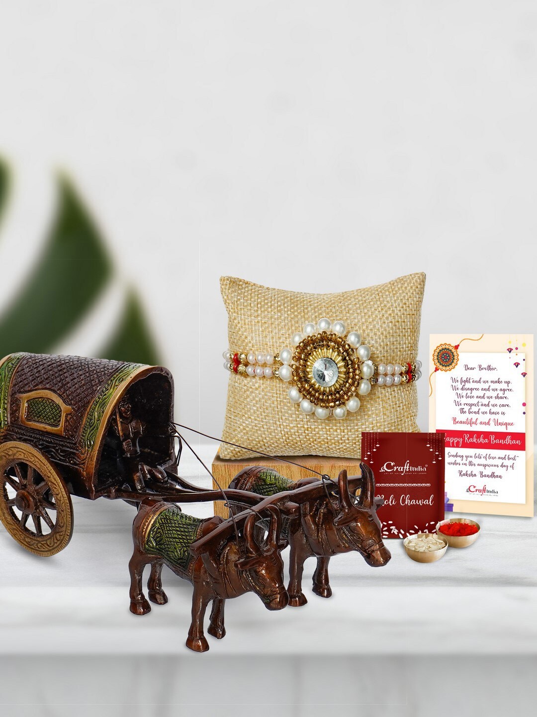 

eCraftIndia White & Gold-Toned Rakhi Gift Set