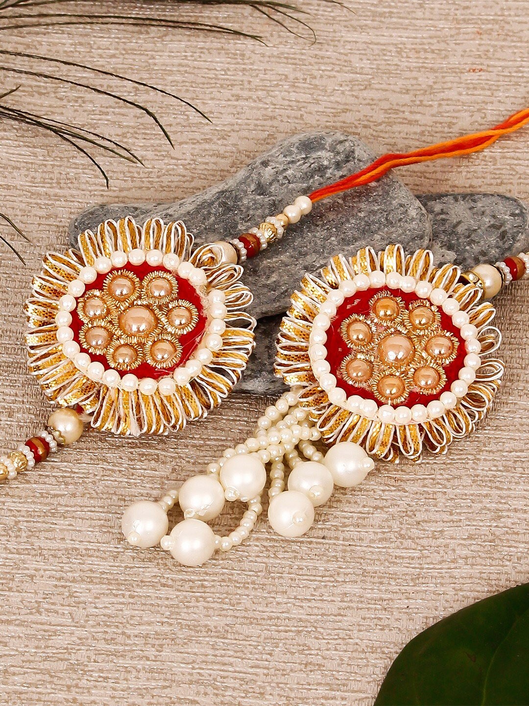 

eCraftIndia Designer Bhaiya Bhabhi Rakhi & Roli Chawal Pack, Best Wishes Greeting Card, Red