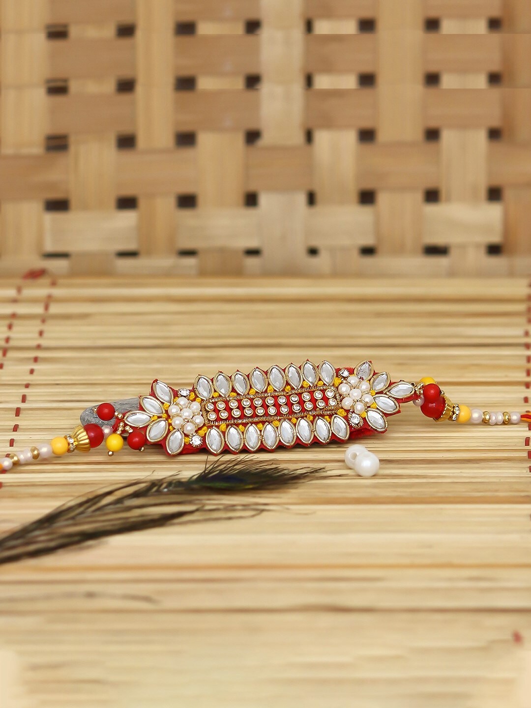 

eCraftIndia Stones & Beads-Studded Rakhi, Gold
