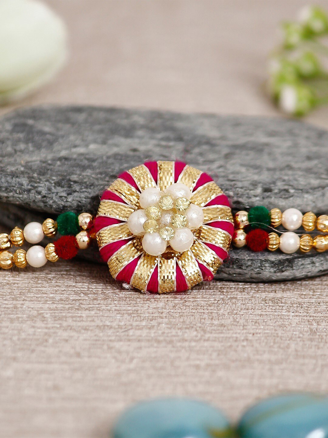 

eCraftIndia Beads-Studded Rakhi, Pink
