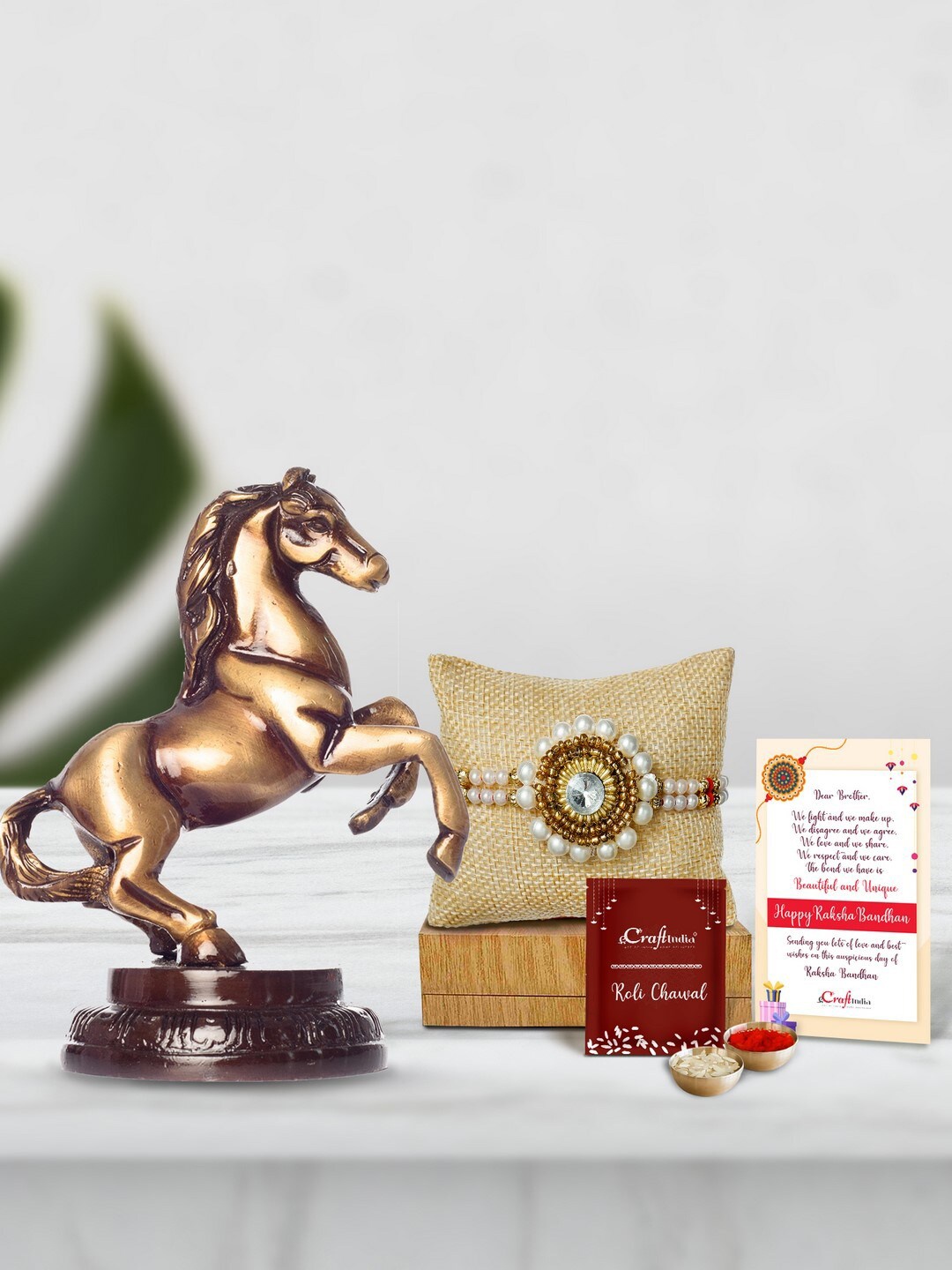 

eCraftIndia White & Gold-Toned Rakhi Gift Set