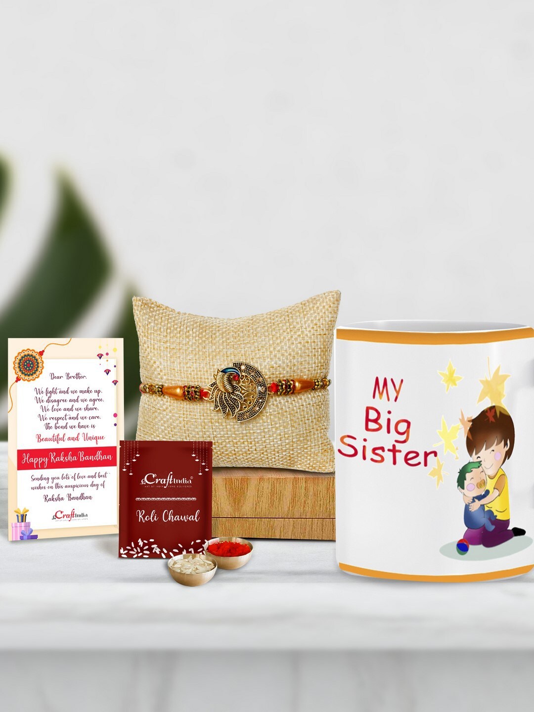 

eCraftIndia Gold-Toned & White Rakhi Gift Set