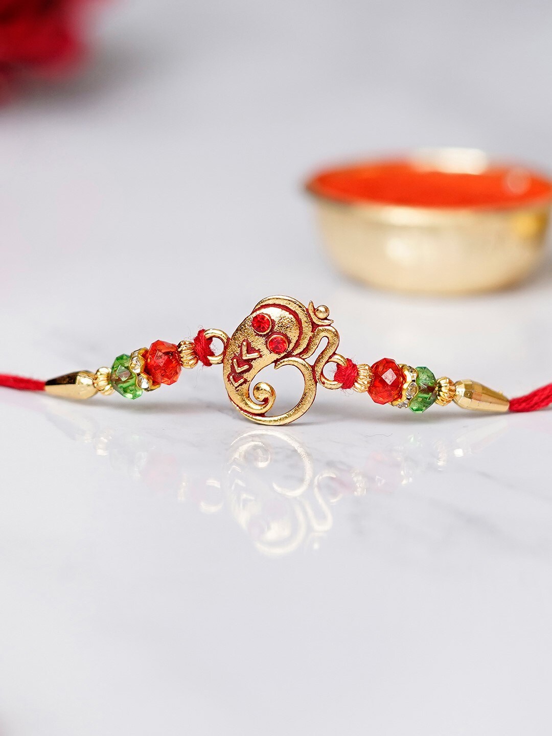 

eCraftIndia Unisex Ganesha Rakhi and Roli Chawal Pack, Gold
