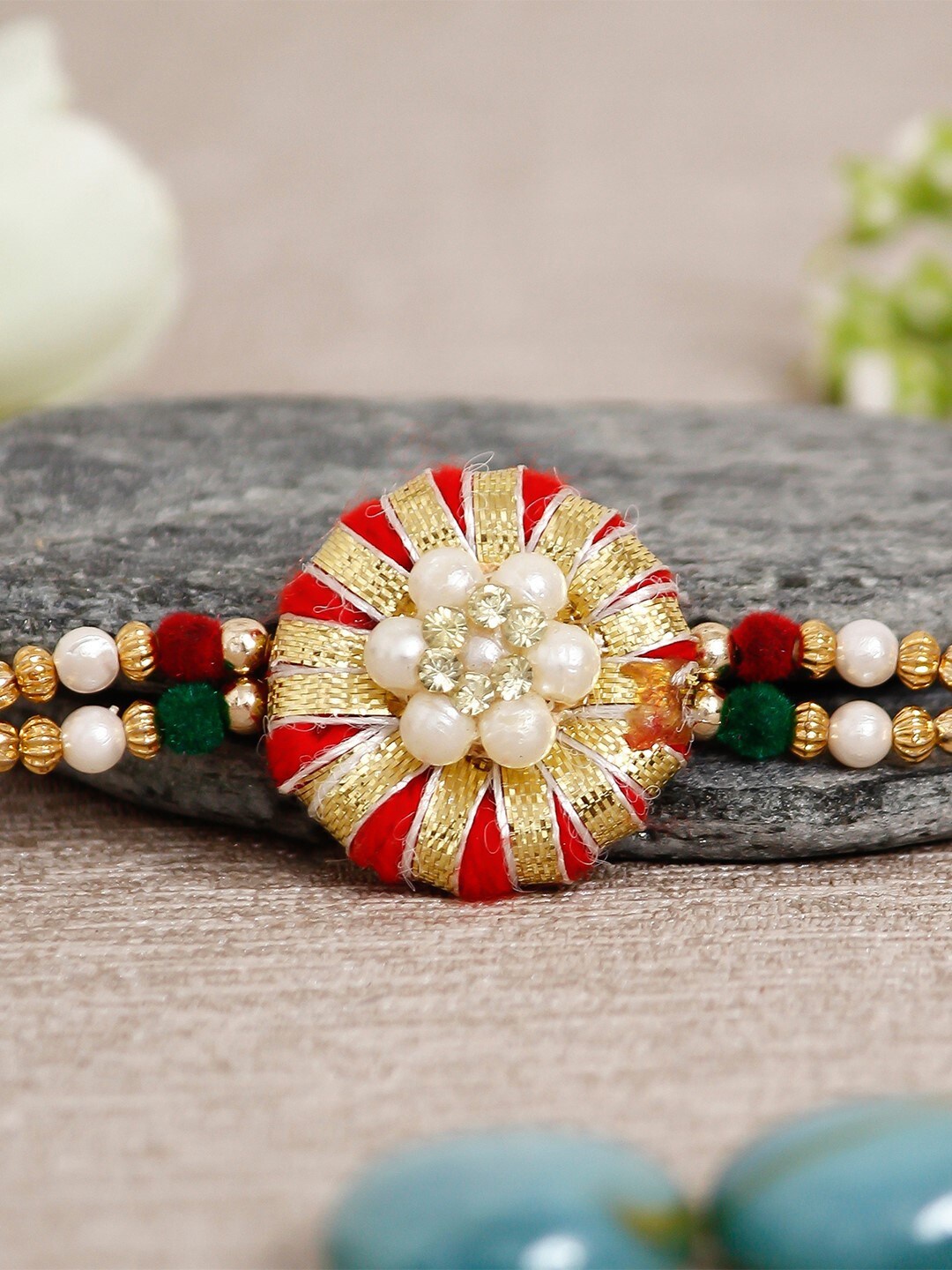 

eCraftIndia Unisex Beaded Rakhi, Red