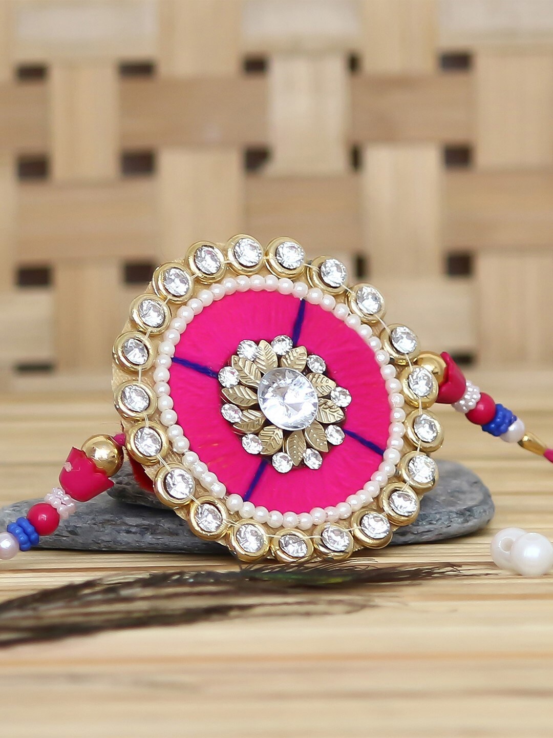 

eCraftIndia Unisex Beaded and Studded Rakhi, Pink