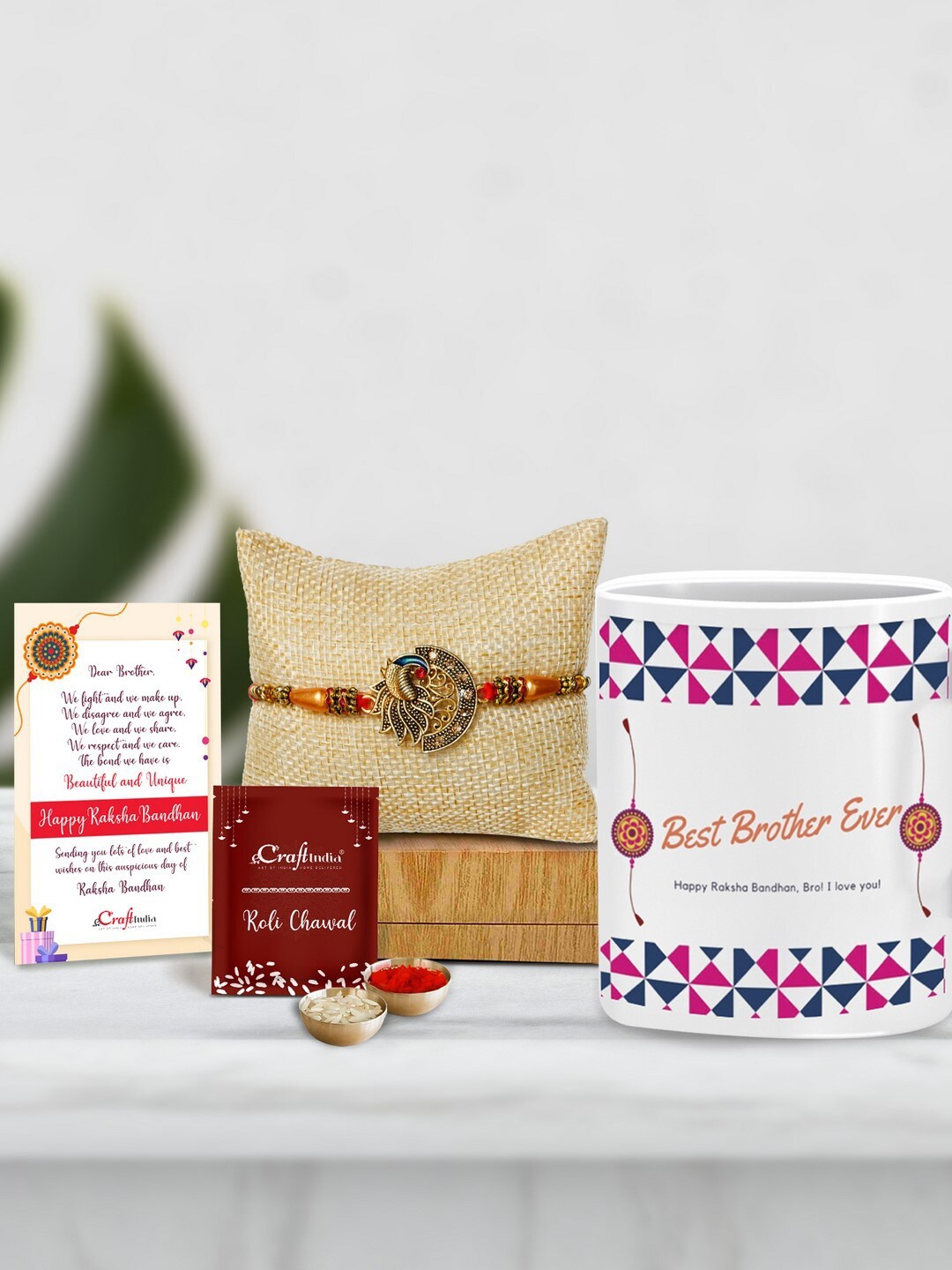 

eCraftIndia Gold-Toned & Red Rakhi Gift Set