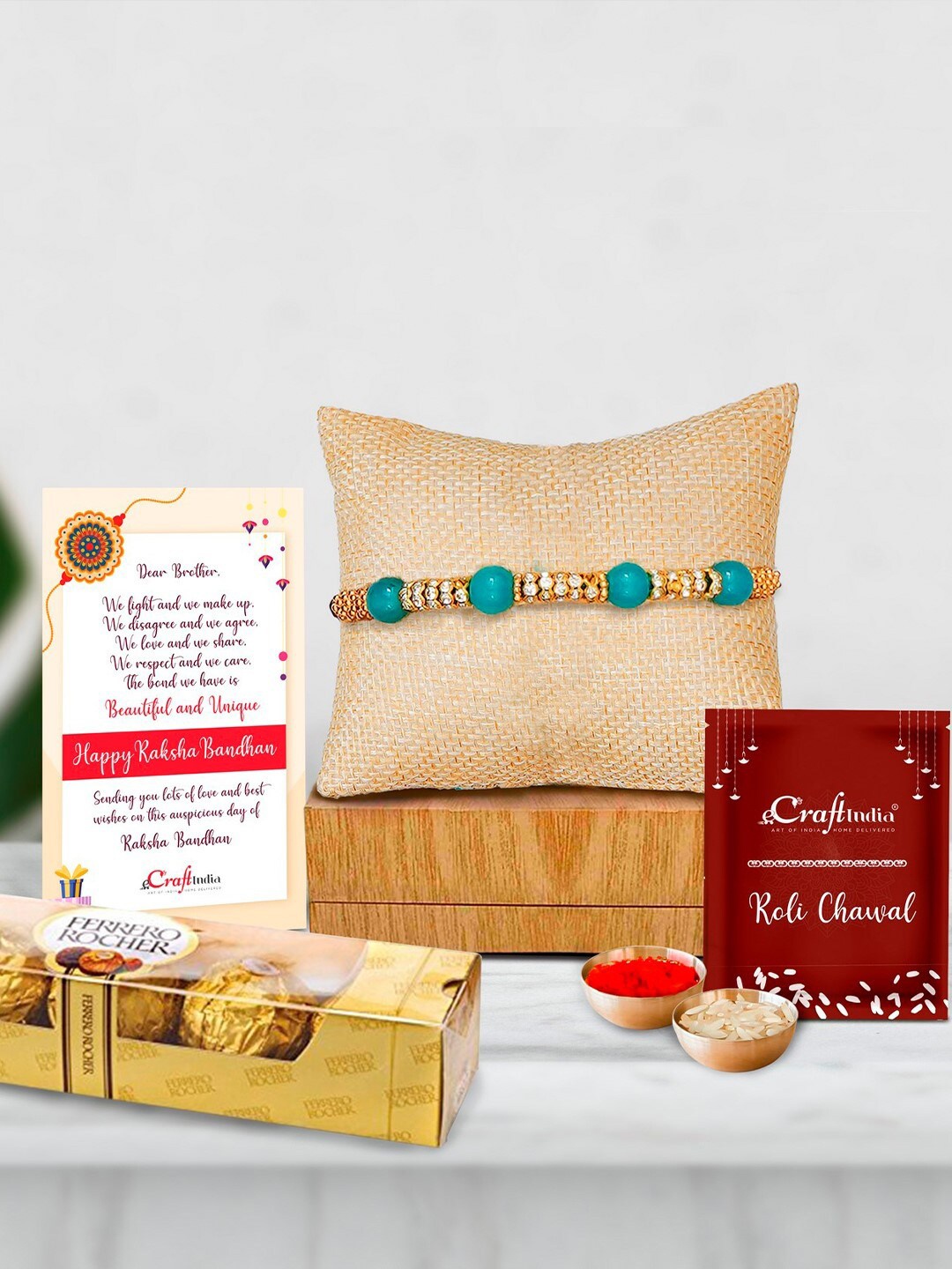 

eCraftIndia Gold-Toned & Green Rakhi Gift Set