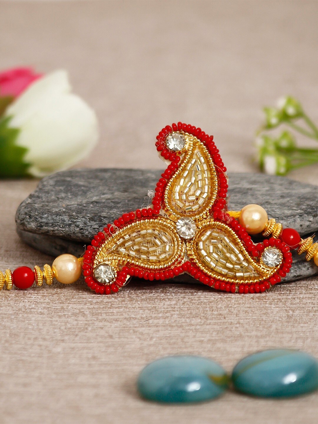 

eCraftIndia Gold-Toned & Red Designer Rakhi