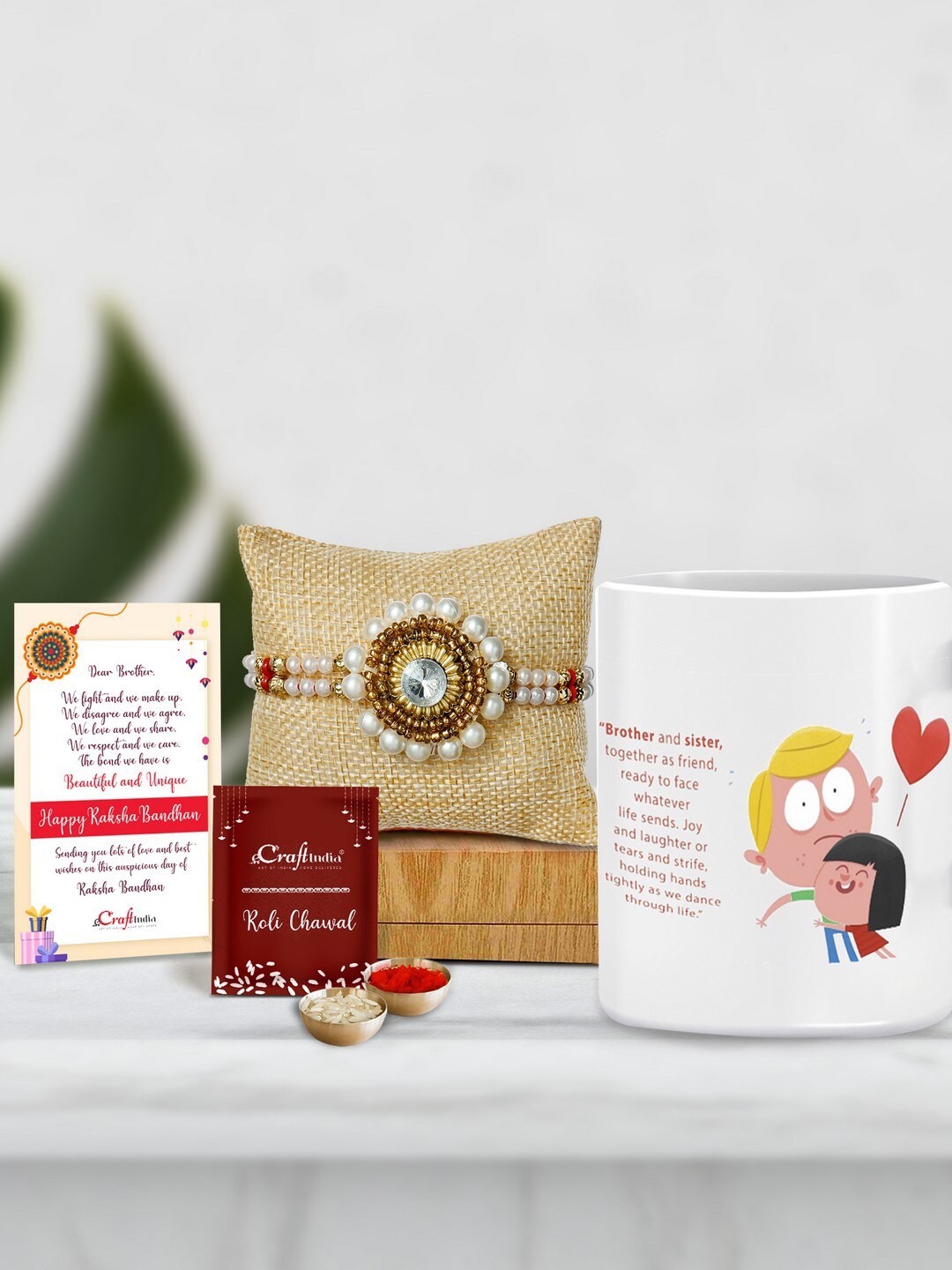 

eCraftIndia Gold-Toned & White Rakhi Gift Set