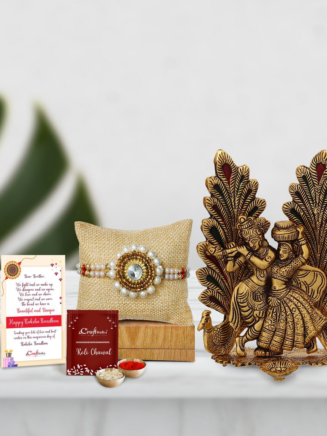 

eCraftIndia Gold-Toned & White Rakhi Gift Set