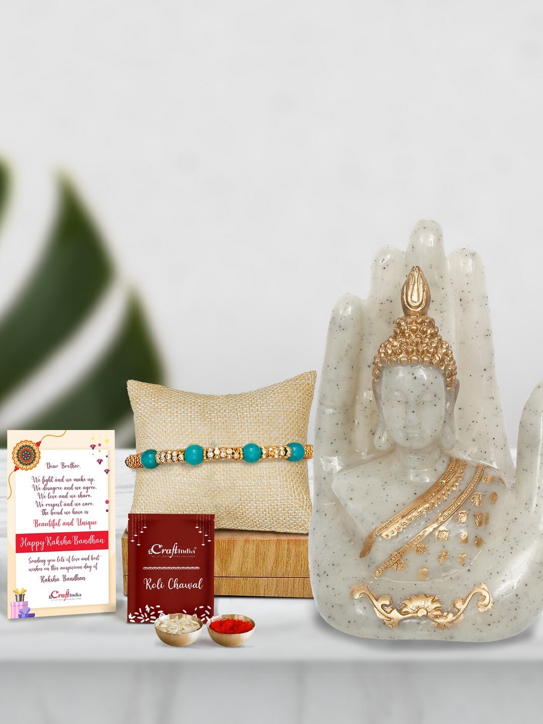 

eCraftIndia Gold-Toned & Green Rakhi Gift Set