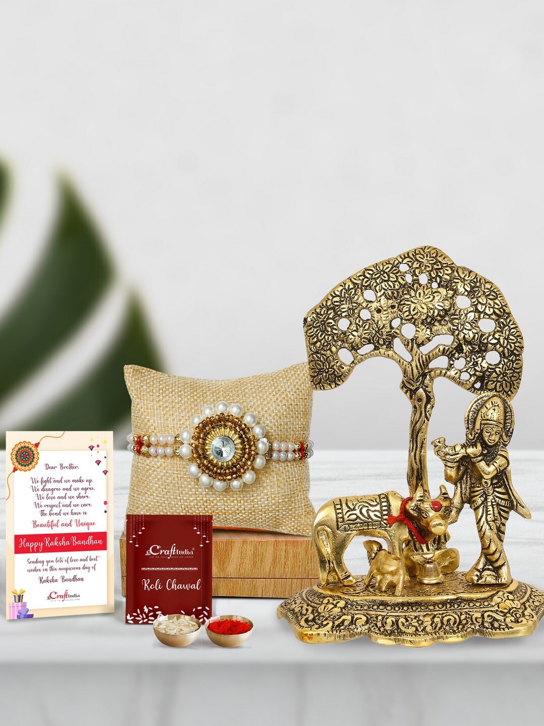 

eCraftIndia White & Gold-Toned Rakhi Gift Set