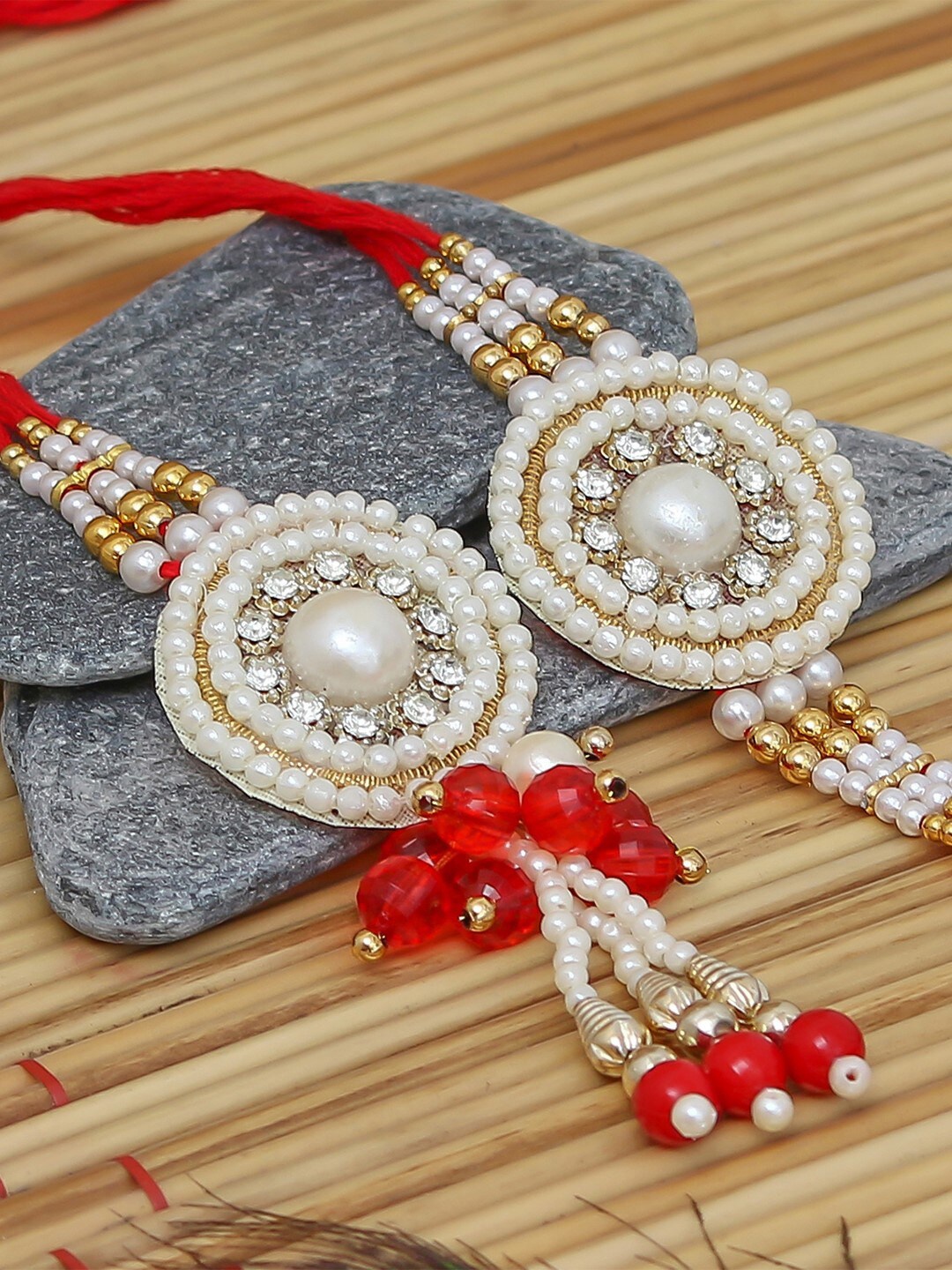 

eCraftIndia Set Of 2 Red & White Bhaiya Bhabhi Rakhi