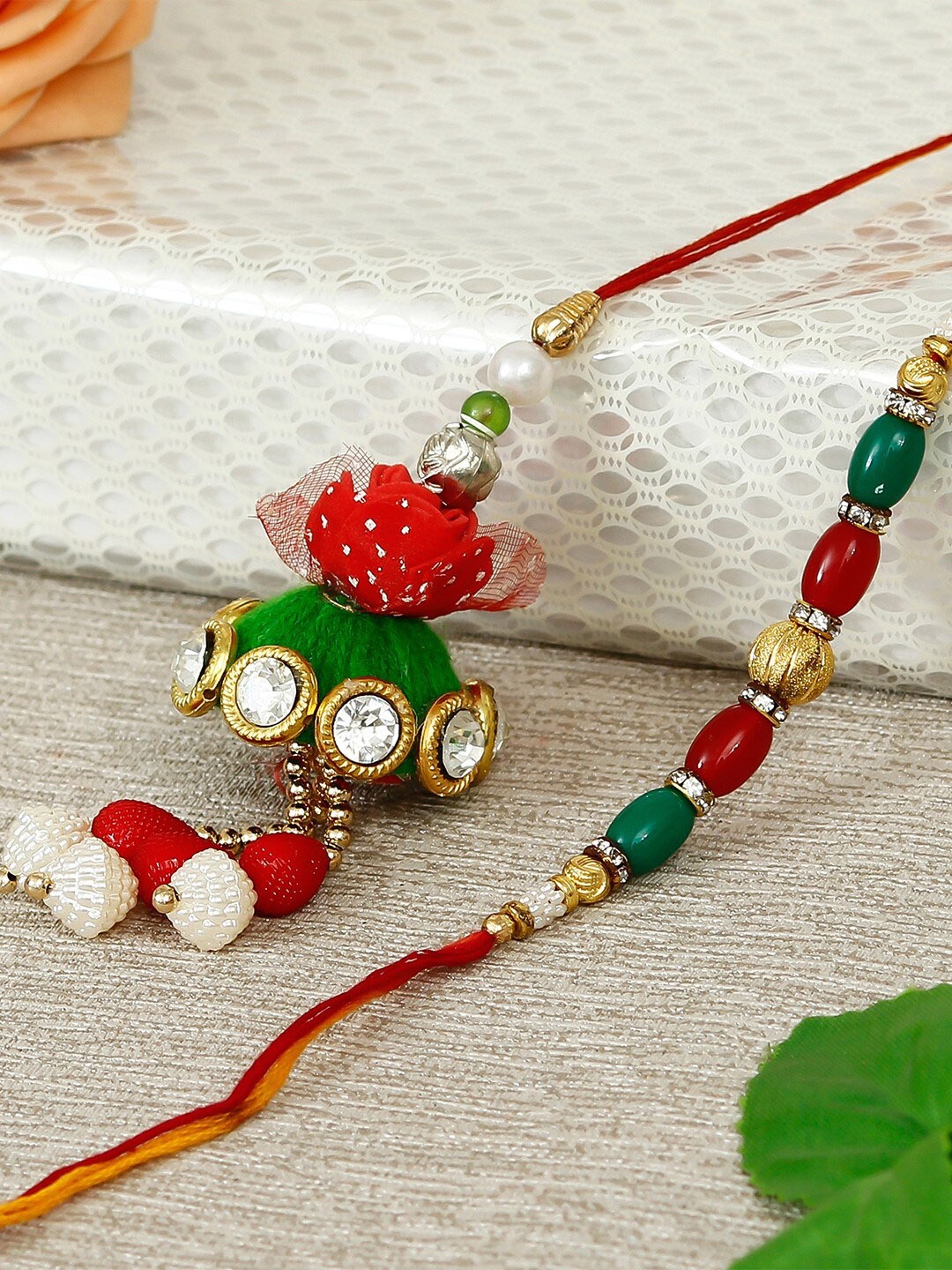 

eCraftIndia Red & Green Rakhi Gift Set