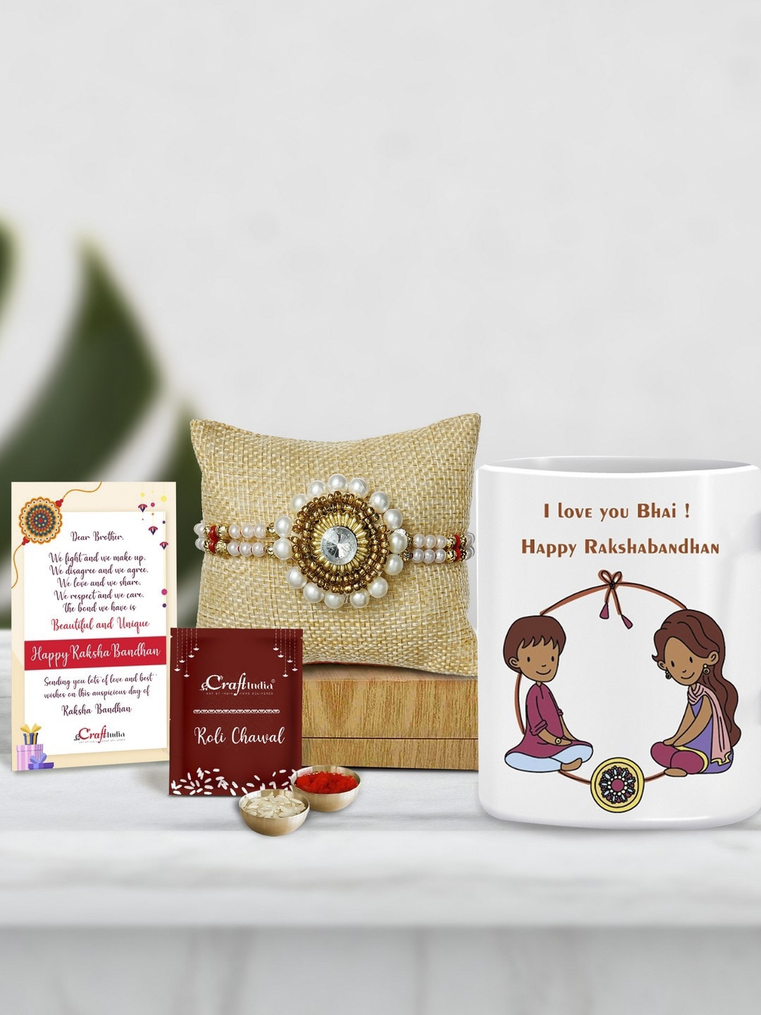 

eCraftIndia White & Gold-Toned Rakhi Gift Set